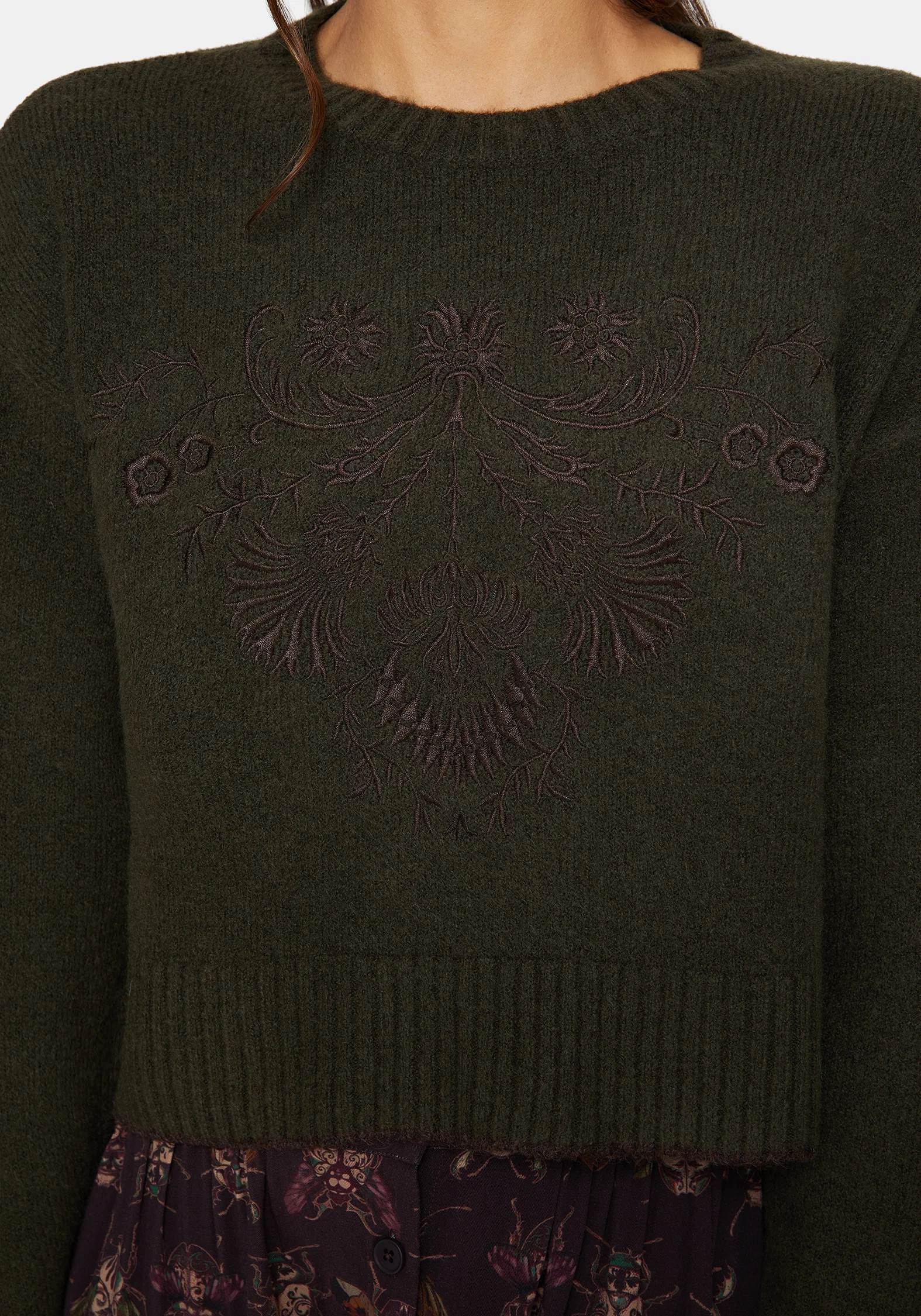 Eclipsia Floral Embroidered Cropped Knit Jumper - Image 2