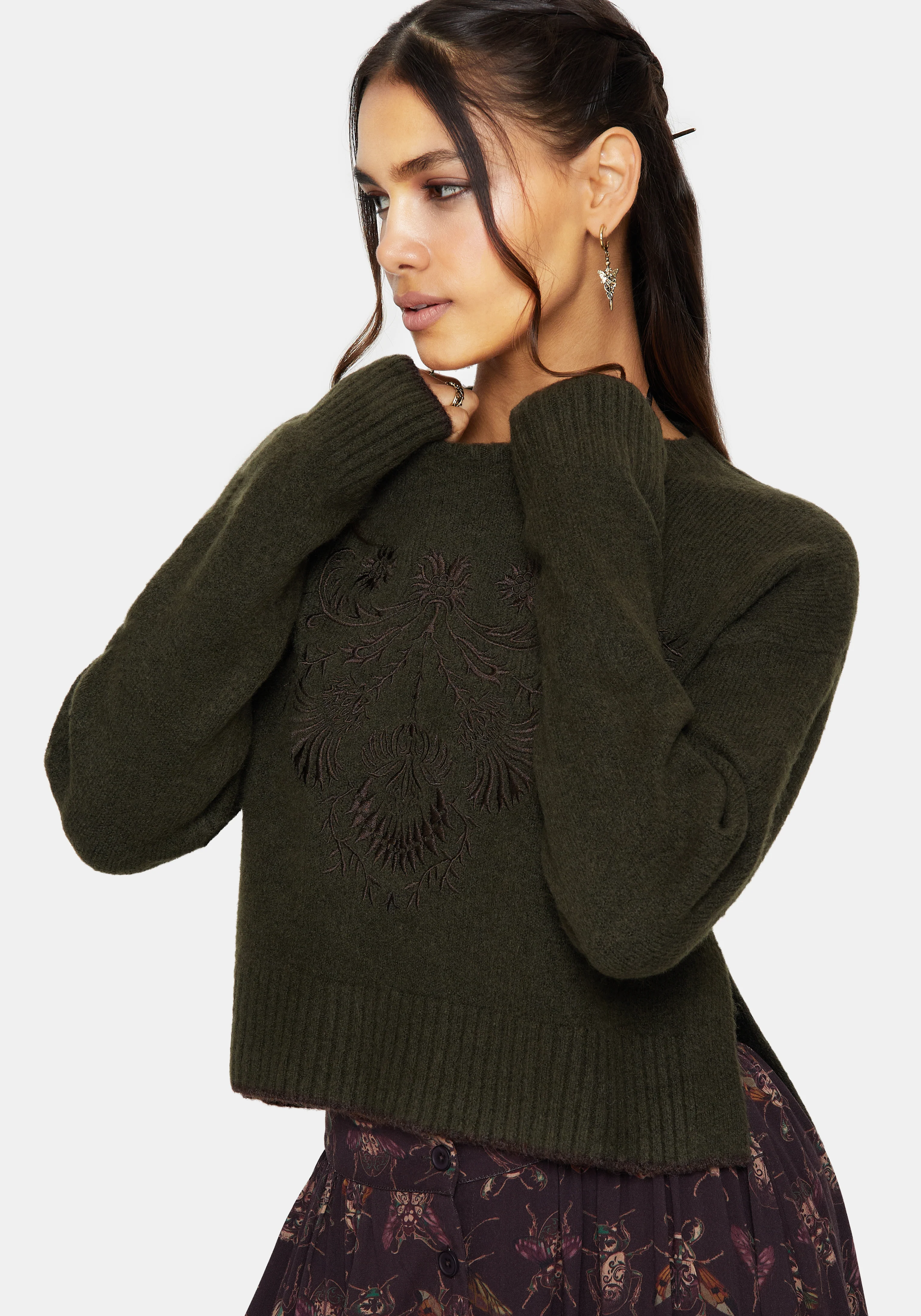 Eclipsia Floral Embroidered Cropped Knit Jumper - Image 4