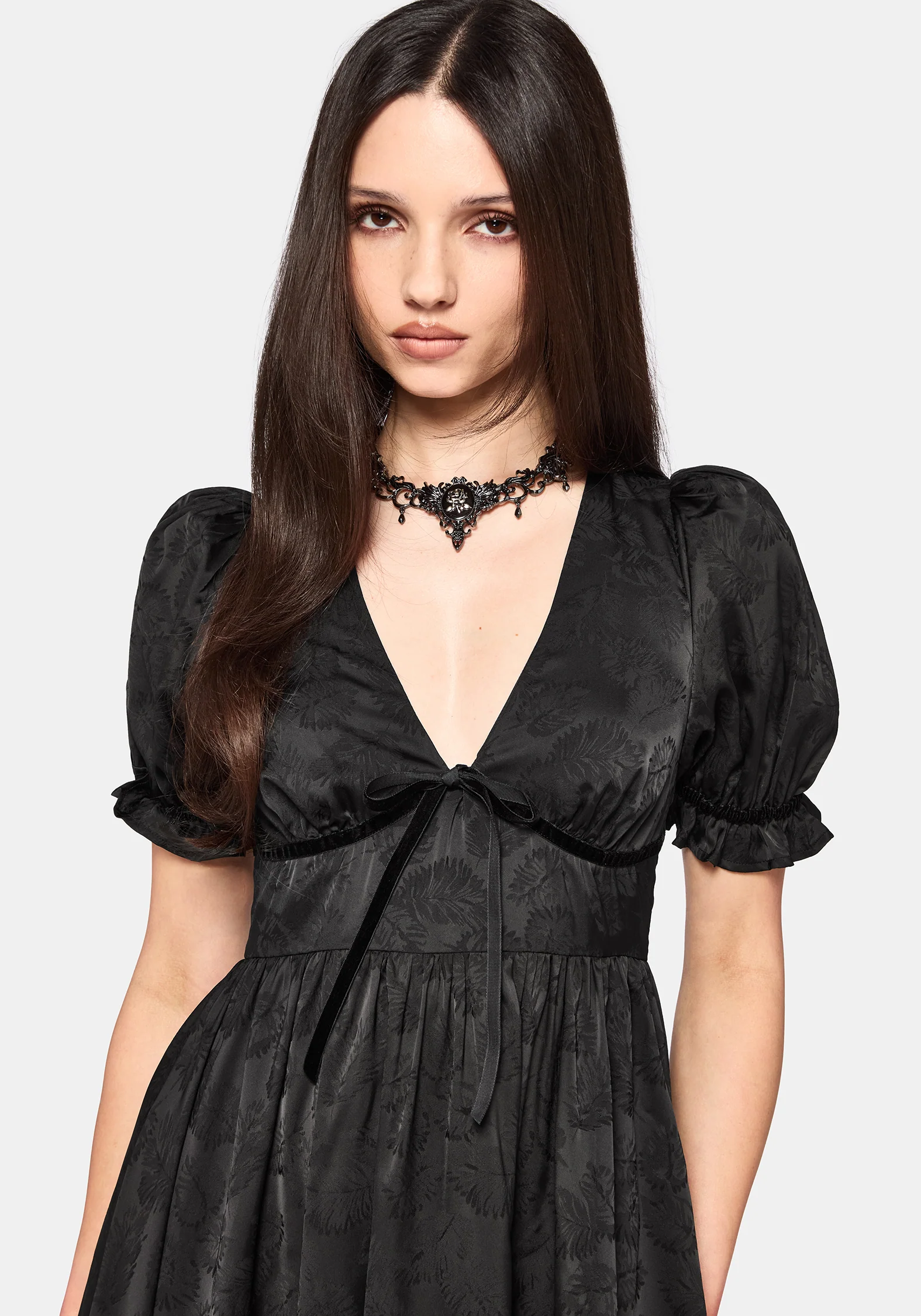 Elaria Jacquard Puff Sleeve Asymmetric High Low Midaxi Dress - Image 2