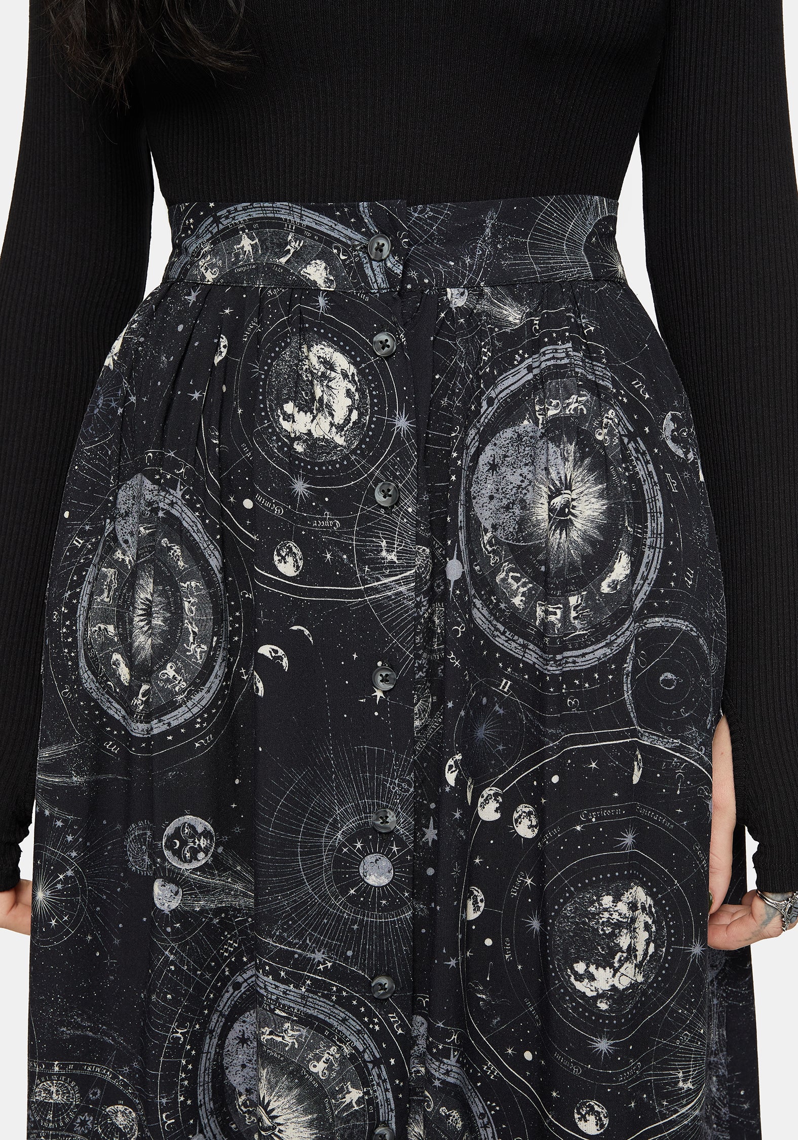 Elise Celestial Print Button Down Midi Skirt - Image 2