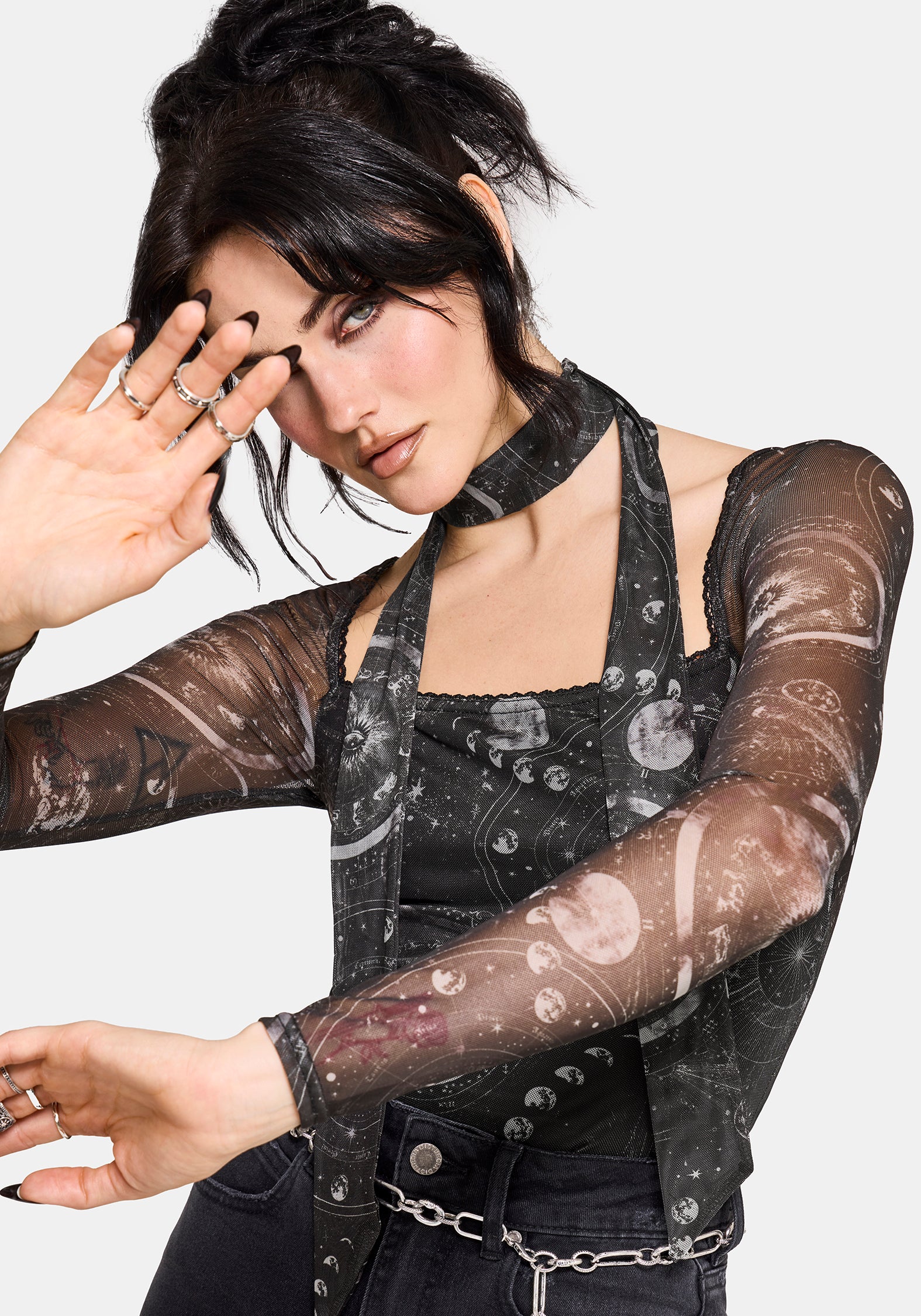 Elise Celestial Scarf Mesh Top - Image 5