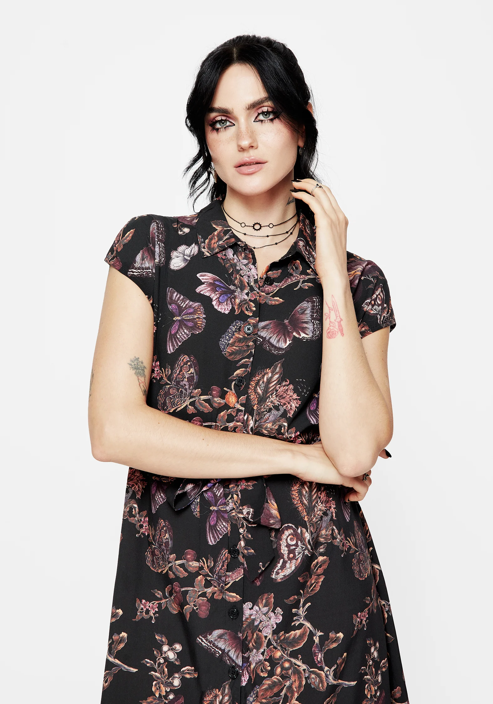 Eloise Floral Butterfly Print Button Up Midi Dress - Image 4