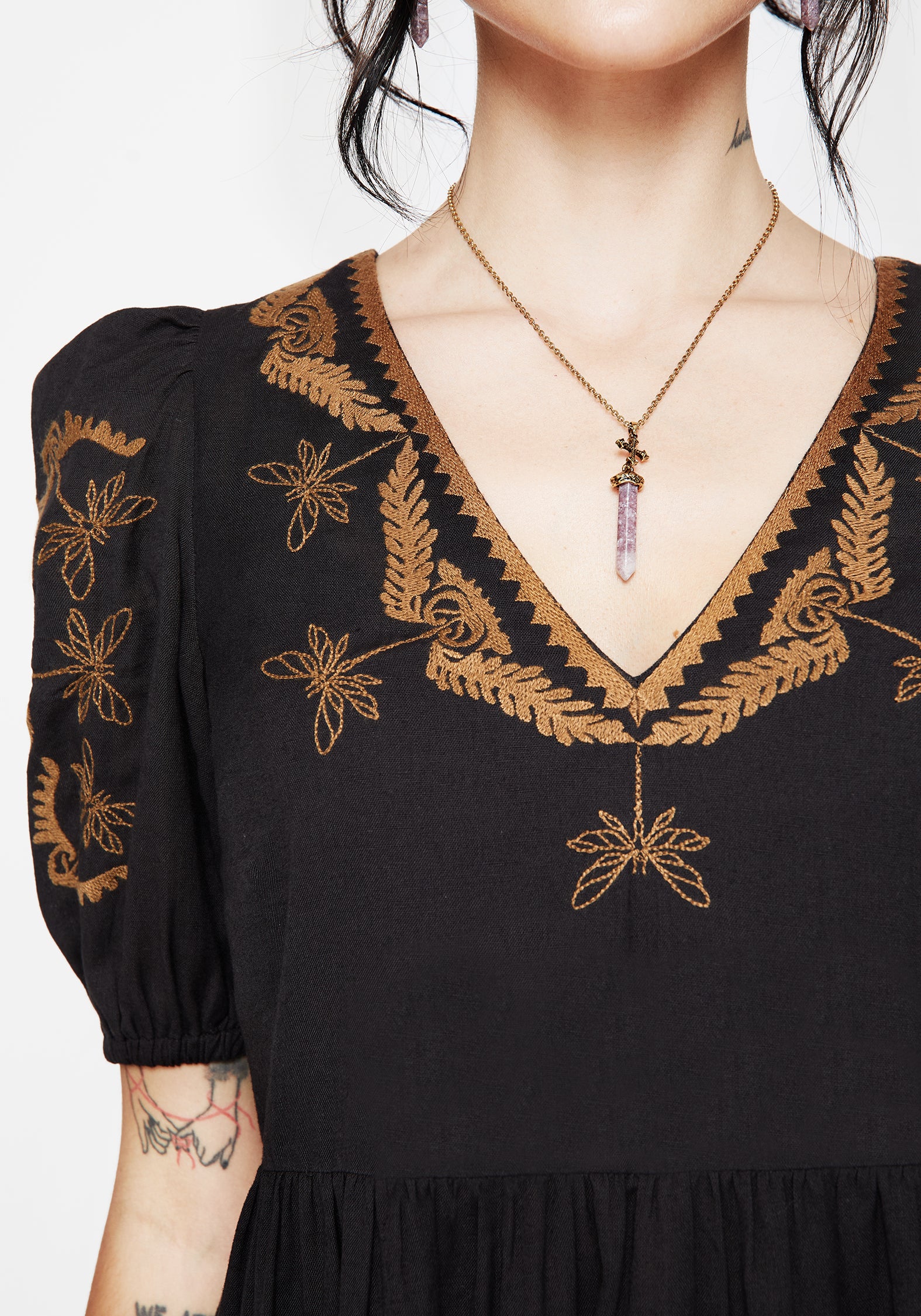 Emberflit Cotton Blend Moth Embroidered Smock Maxi Dress - Image 2