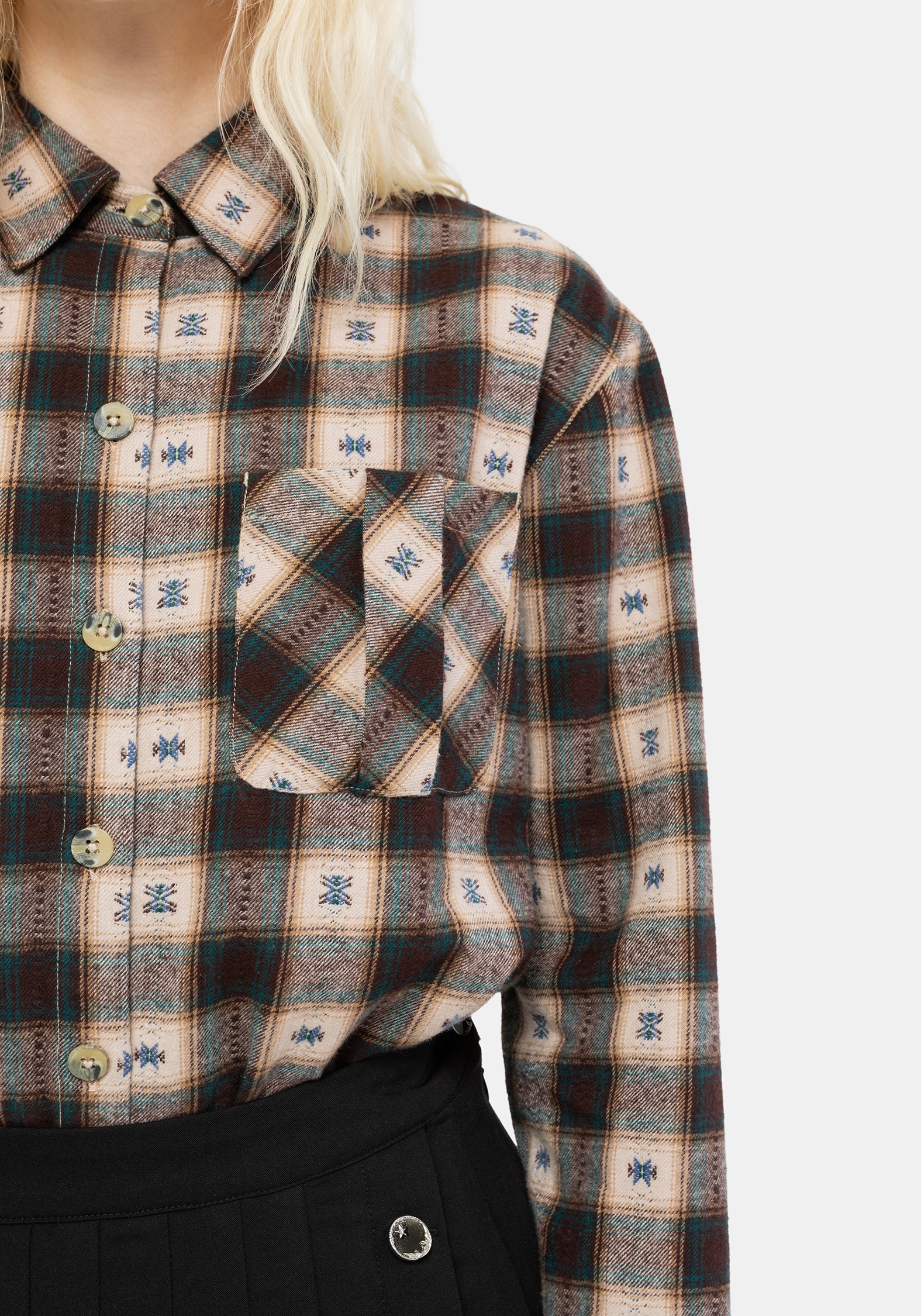 Emily Cotton Check Oversized Longline Shirt - Image 2
