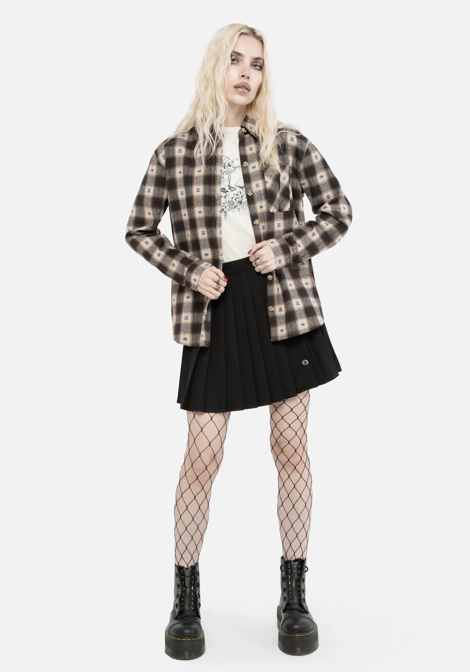 Emily Cotton Check Oversized Longline Shirt - Image 5