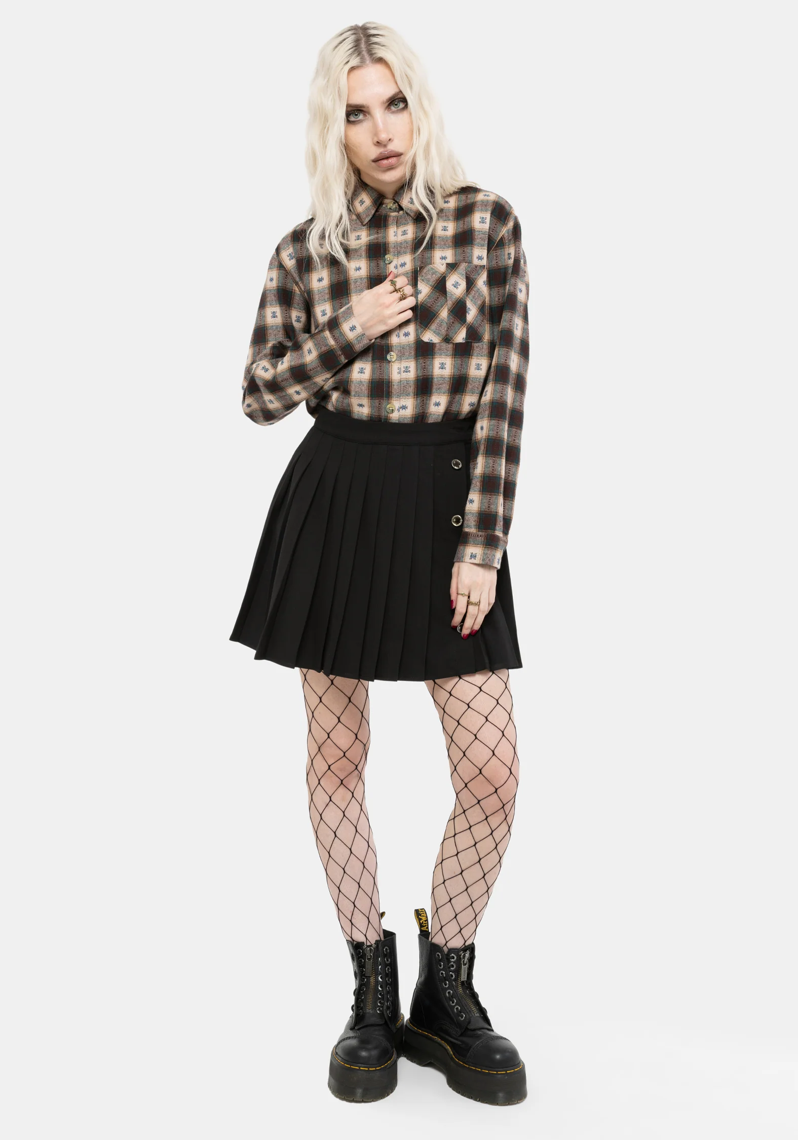 Emily Cotton Check Oversized Longline Shirt - Image 7