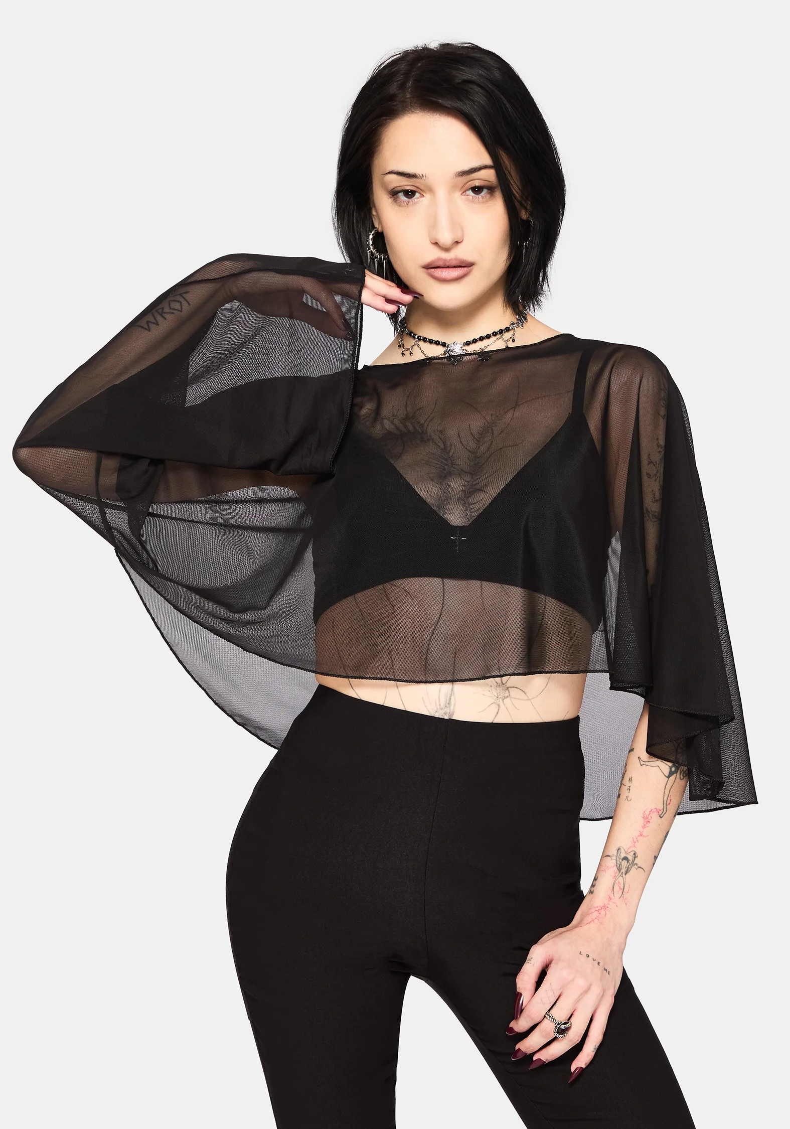 Emmie Black Mesh Poncho - Image 4