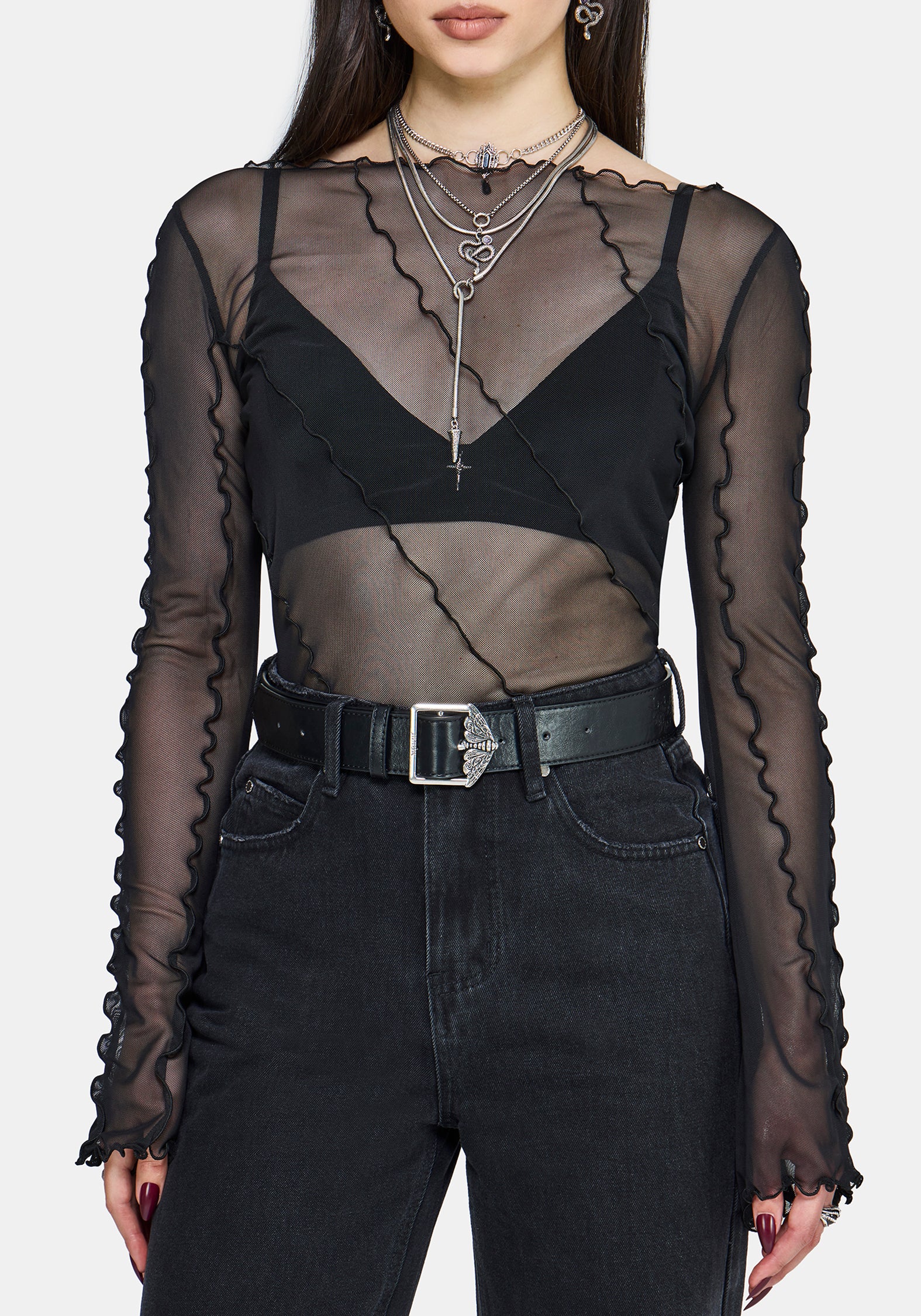 Erika Long Sleeve Seamed Mesh Top - Image 5