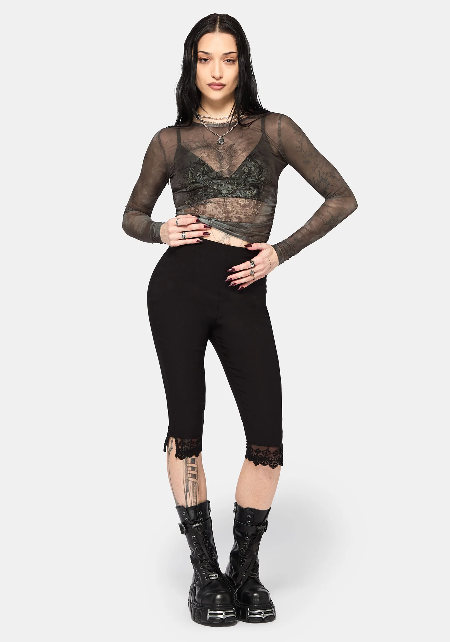 Eros Realm Mesh Long Sleeve Ruche Top - Image 5