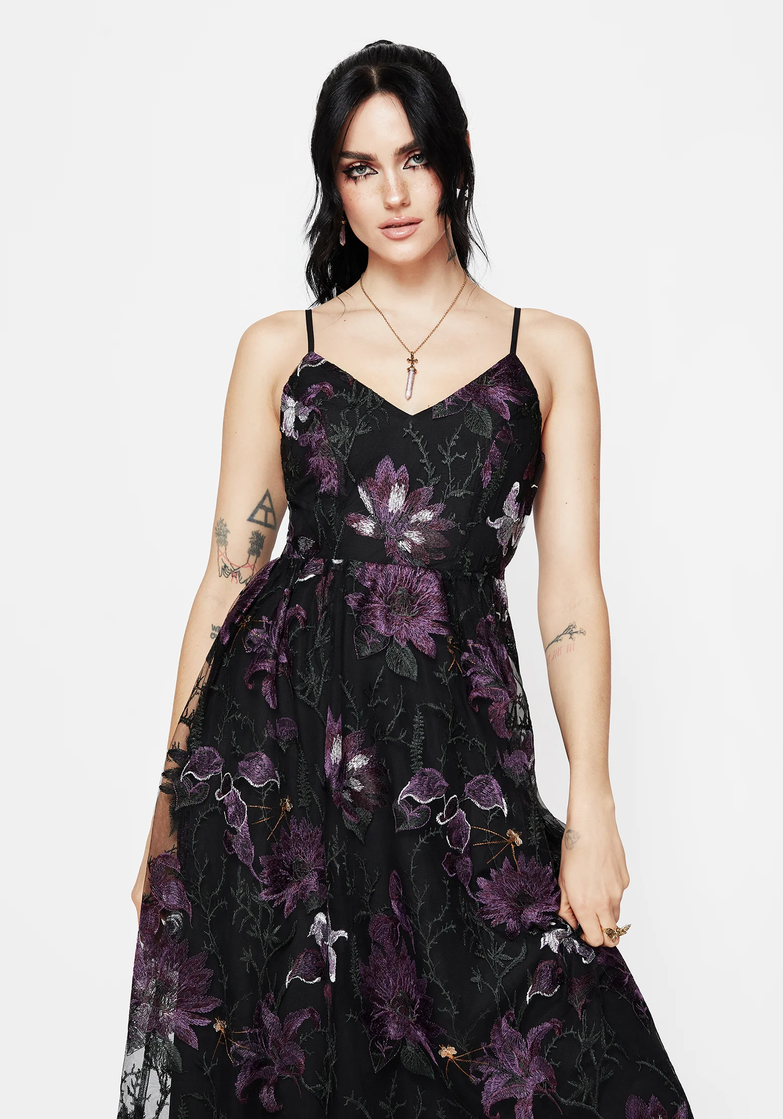 Estrid Embroidered Mesh Midaxi Cami Dress - Image 5