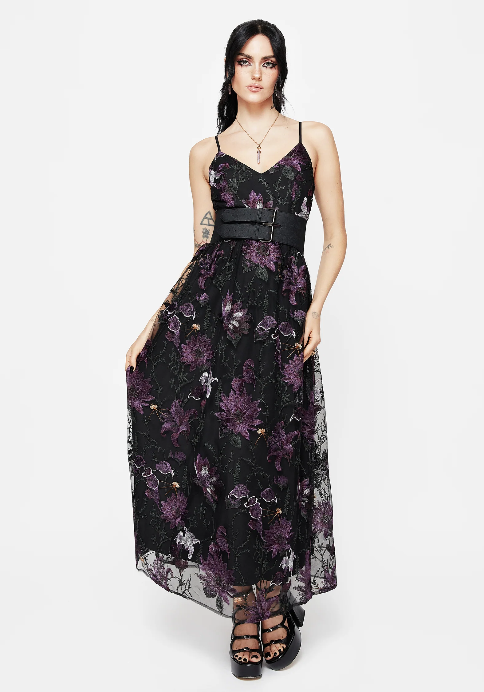 Estrid Embroidered Mesh Midaxi Cami Dress - Image 6