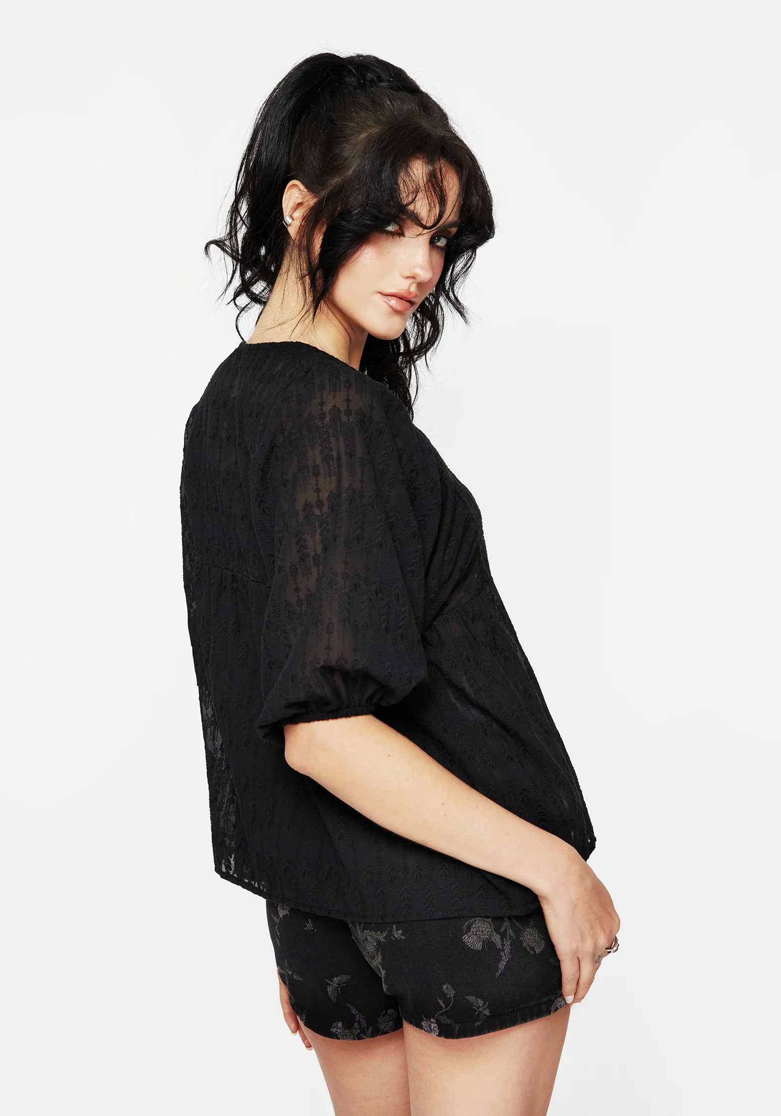 Evangeline Button Up Peplum Blouse Top - Image 3