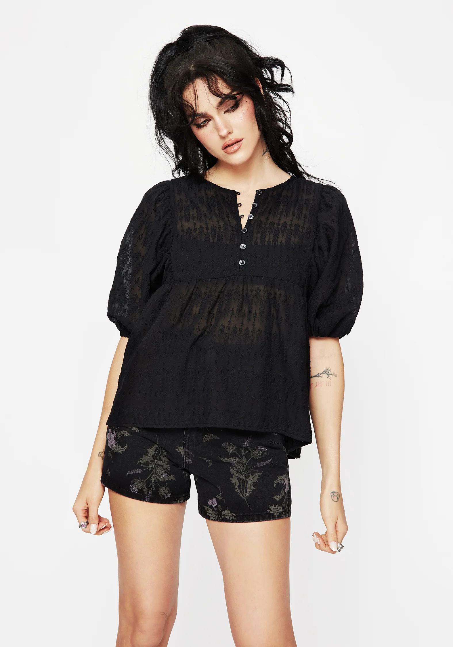 Evangeline Button Up Peplum Blouse Top - Image 6