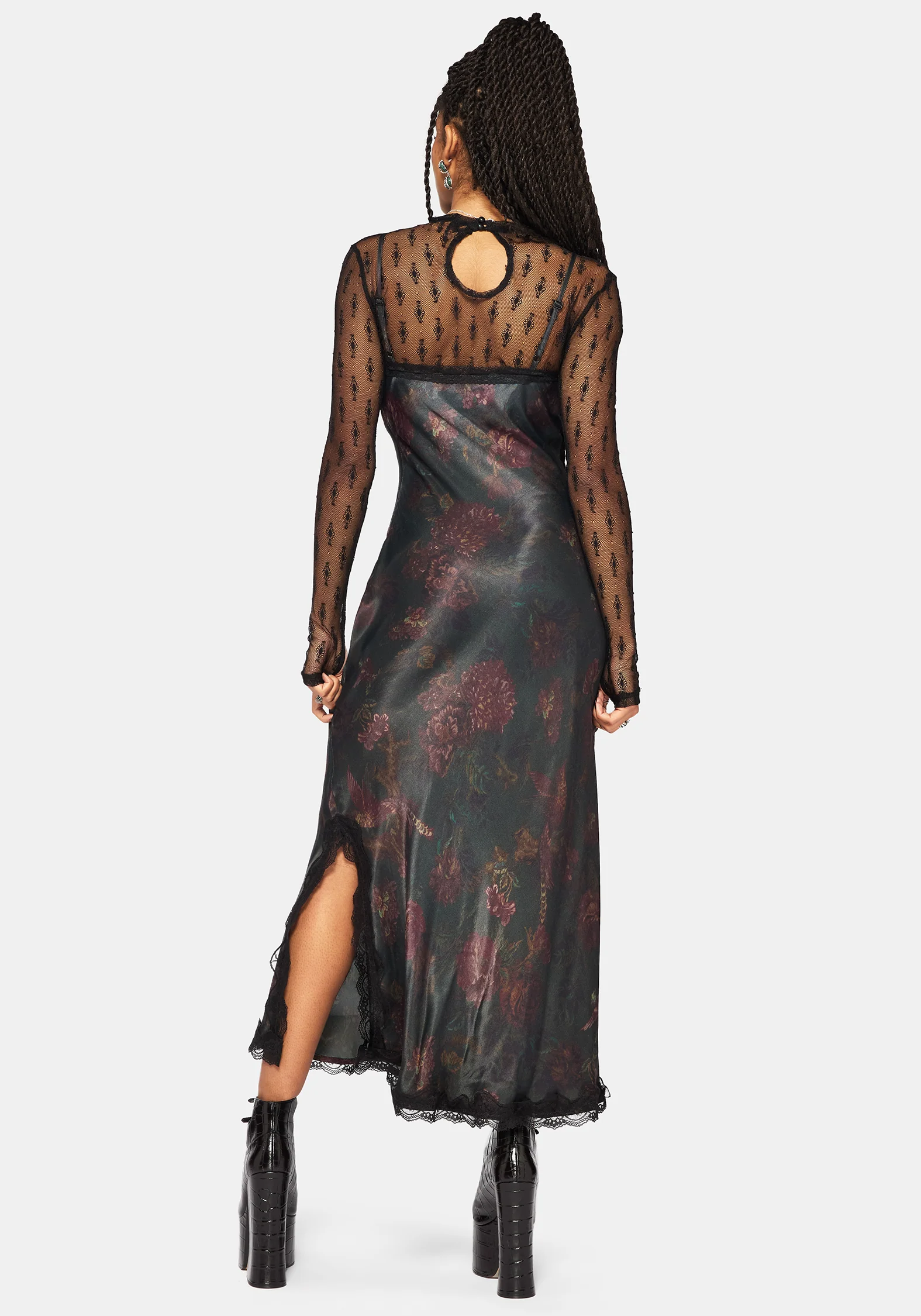 Everbloom Floral Satin Lace Cami Midaxi Dress - Image 3