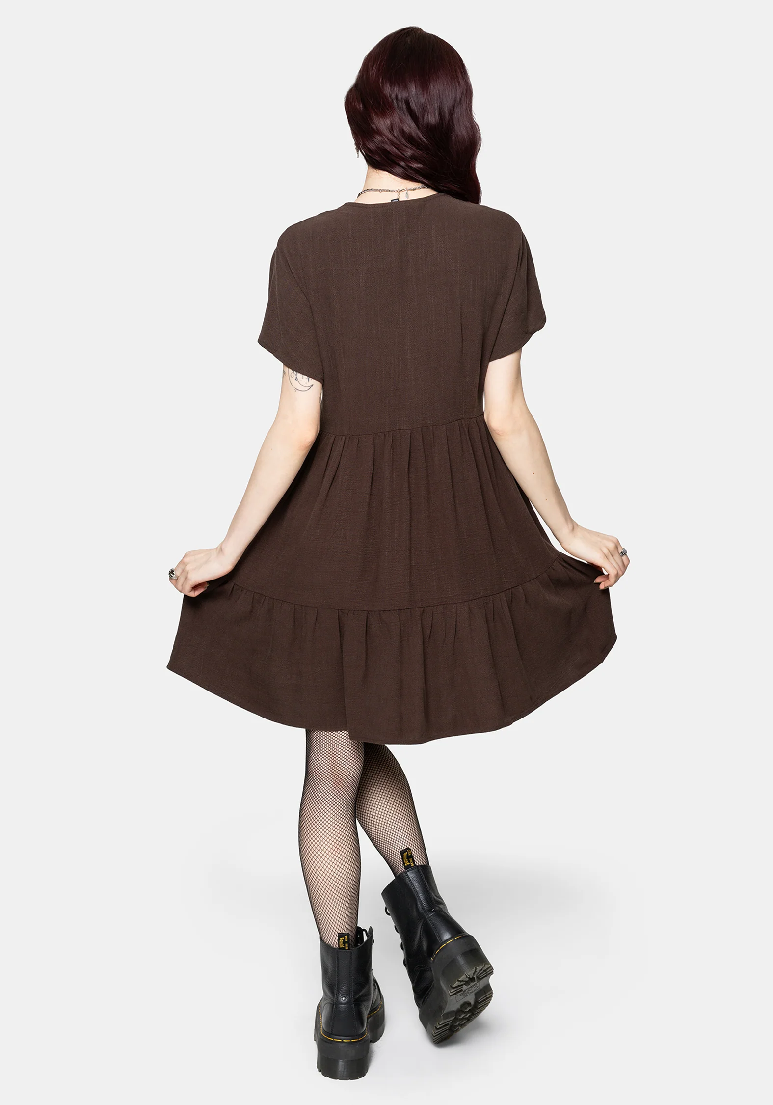Faela Fairy Embroidered Button Up V-Neck Peplum Mini Dress - Image 3