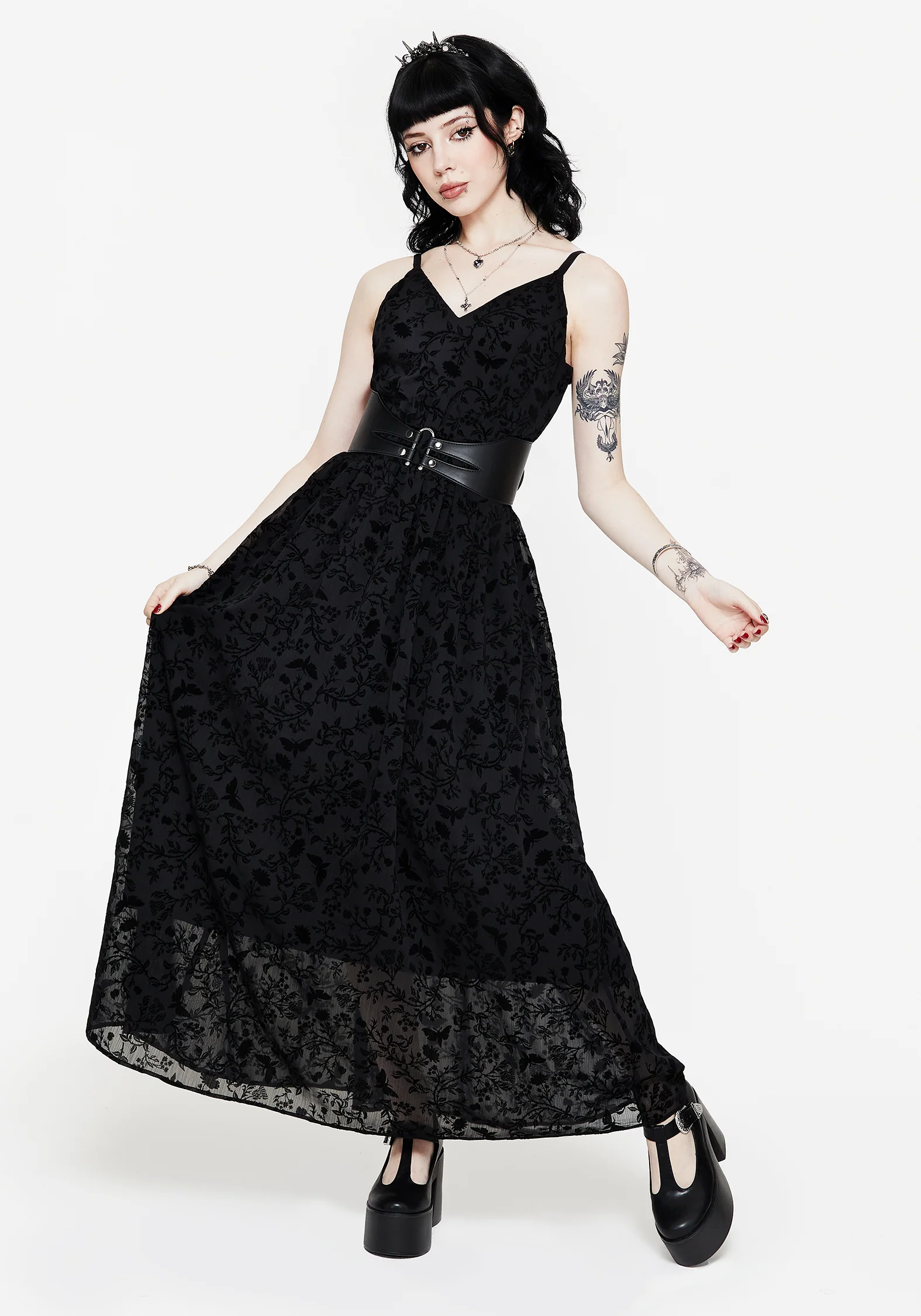 Faustina Flocked Chiffon Maxi Cami Dress
