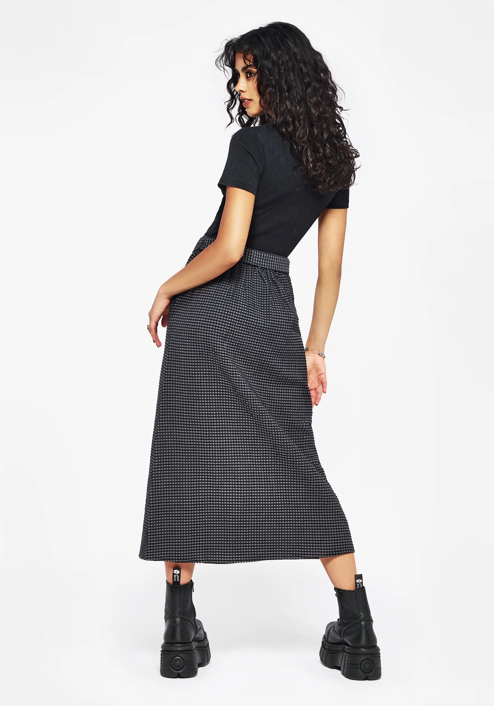 Faythe Cotton Check Button Up Midi Skirt - Image 3