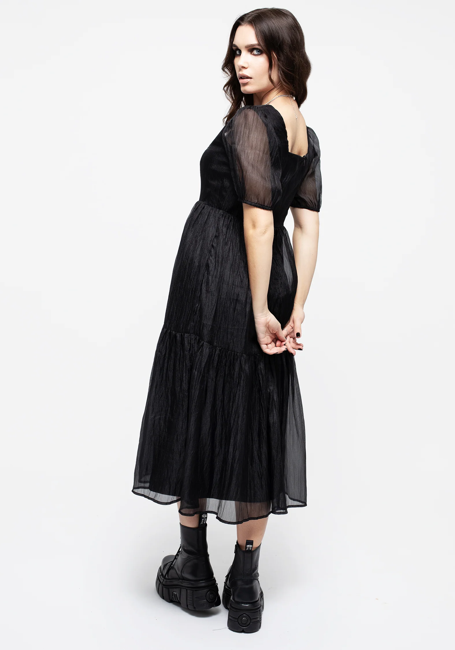 Flatline Puff Sleeve Tiered Midi Dress - Image 3