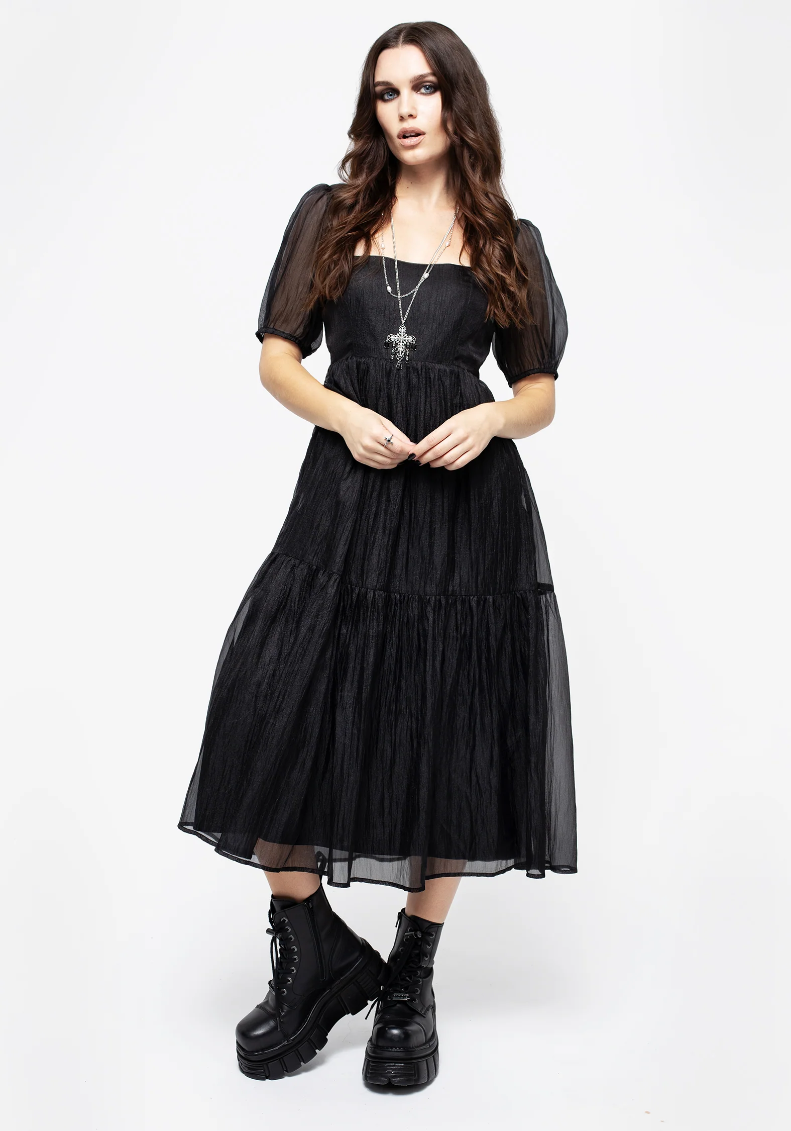 Flatline Puff Sleeve Tiered Midi Dress - Image 6