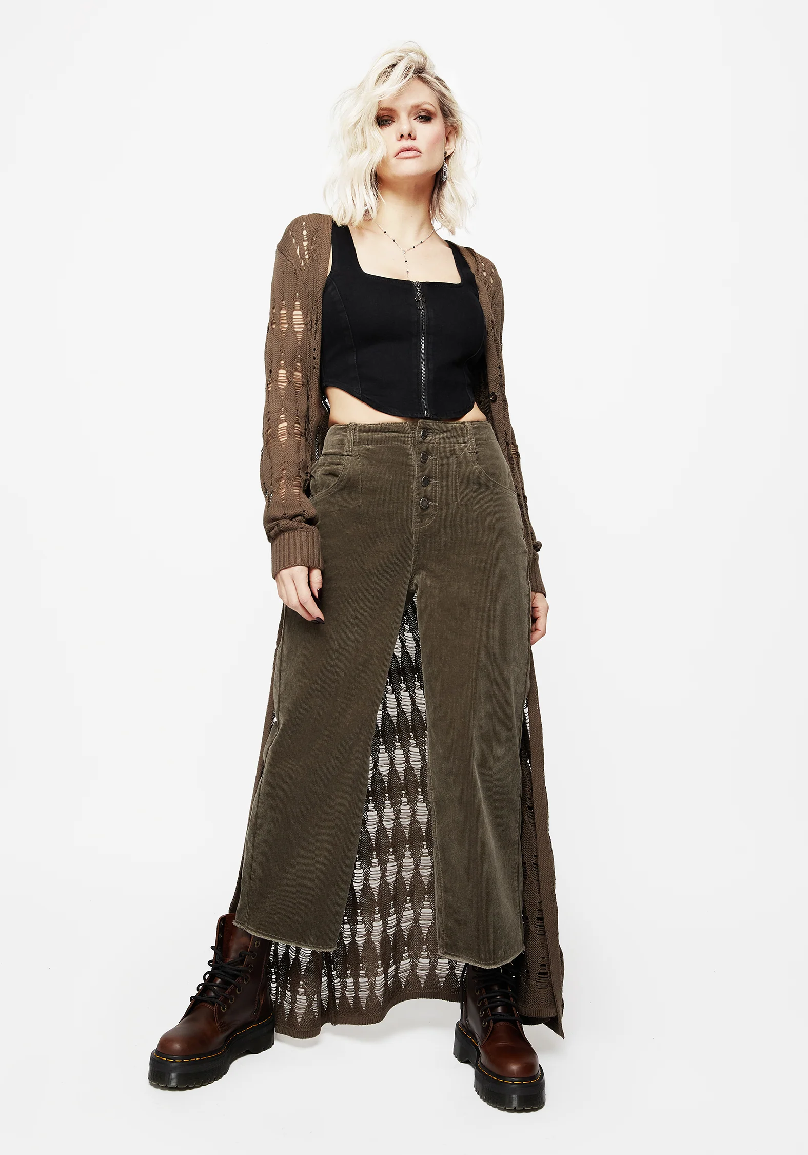 Foster Wide Leg Cord Crop Jeans - Green - Image 5