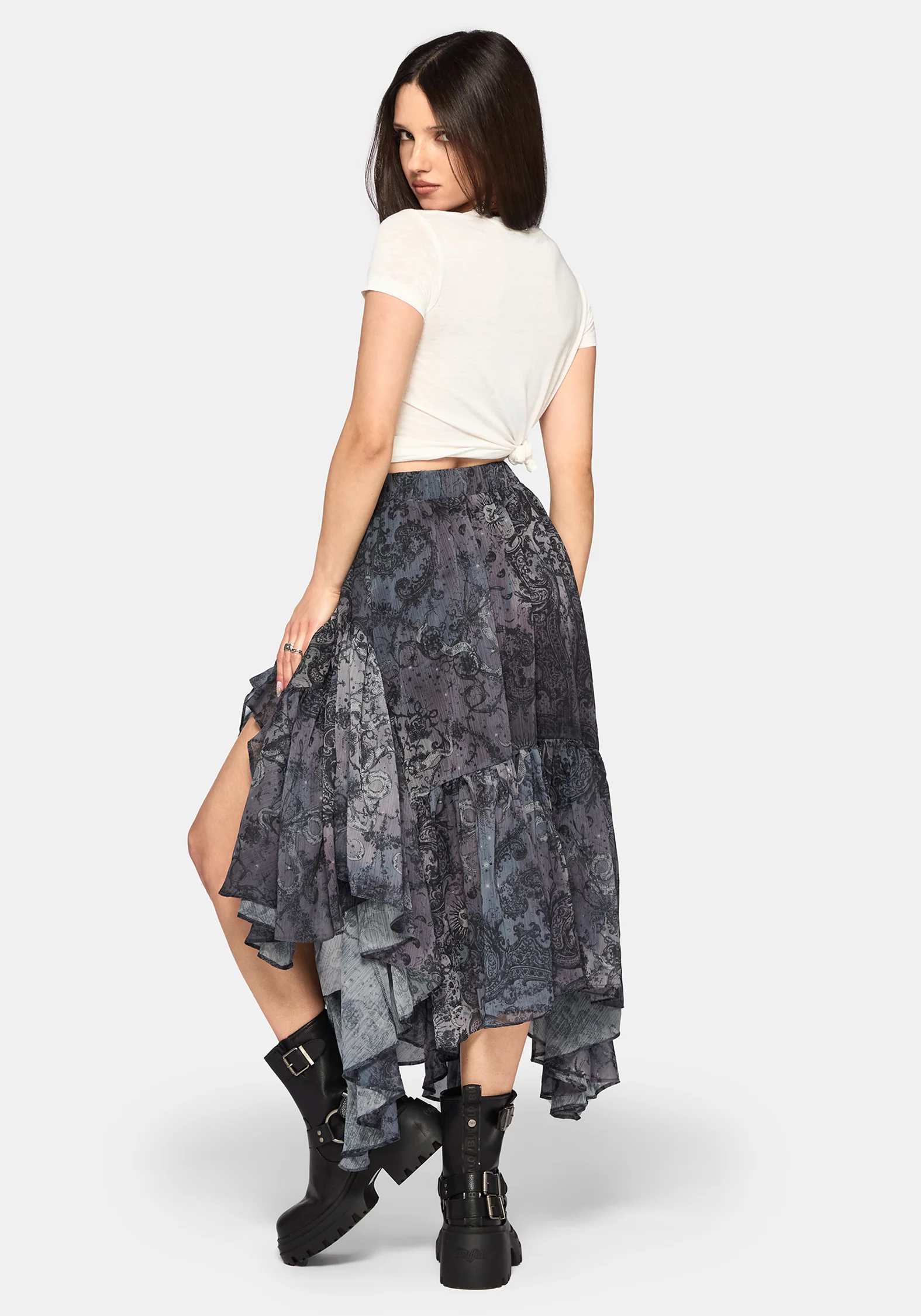 Gaia Celestial Print Chiffon Hanky Hem Skirt - Image 3