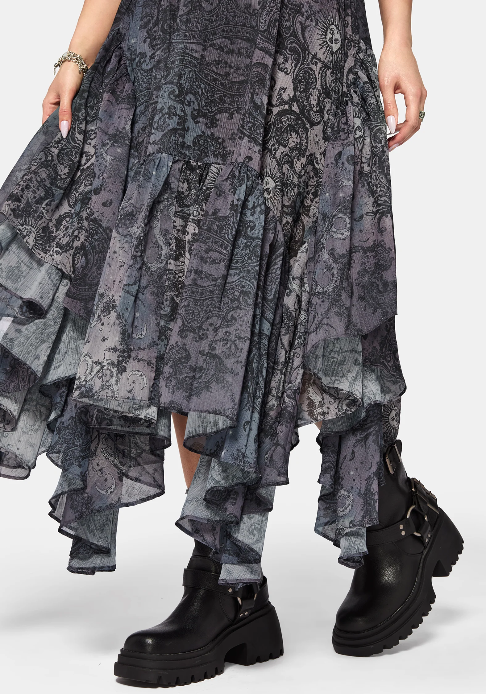 Gaia Celestial Print Chiffon Hanky Hem Skirt - Image 4
