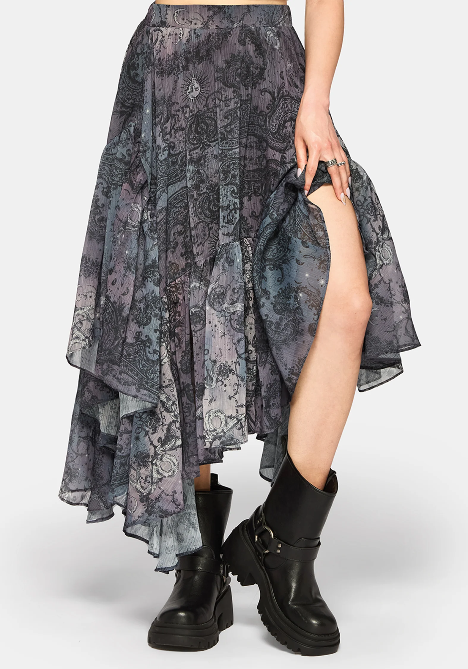 Gaia Celestial Print Chiffon Hanky Hem Skirt - Image 5