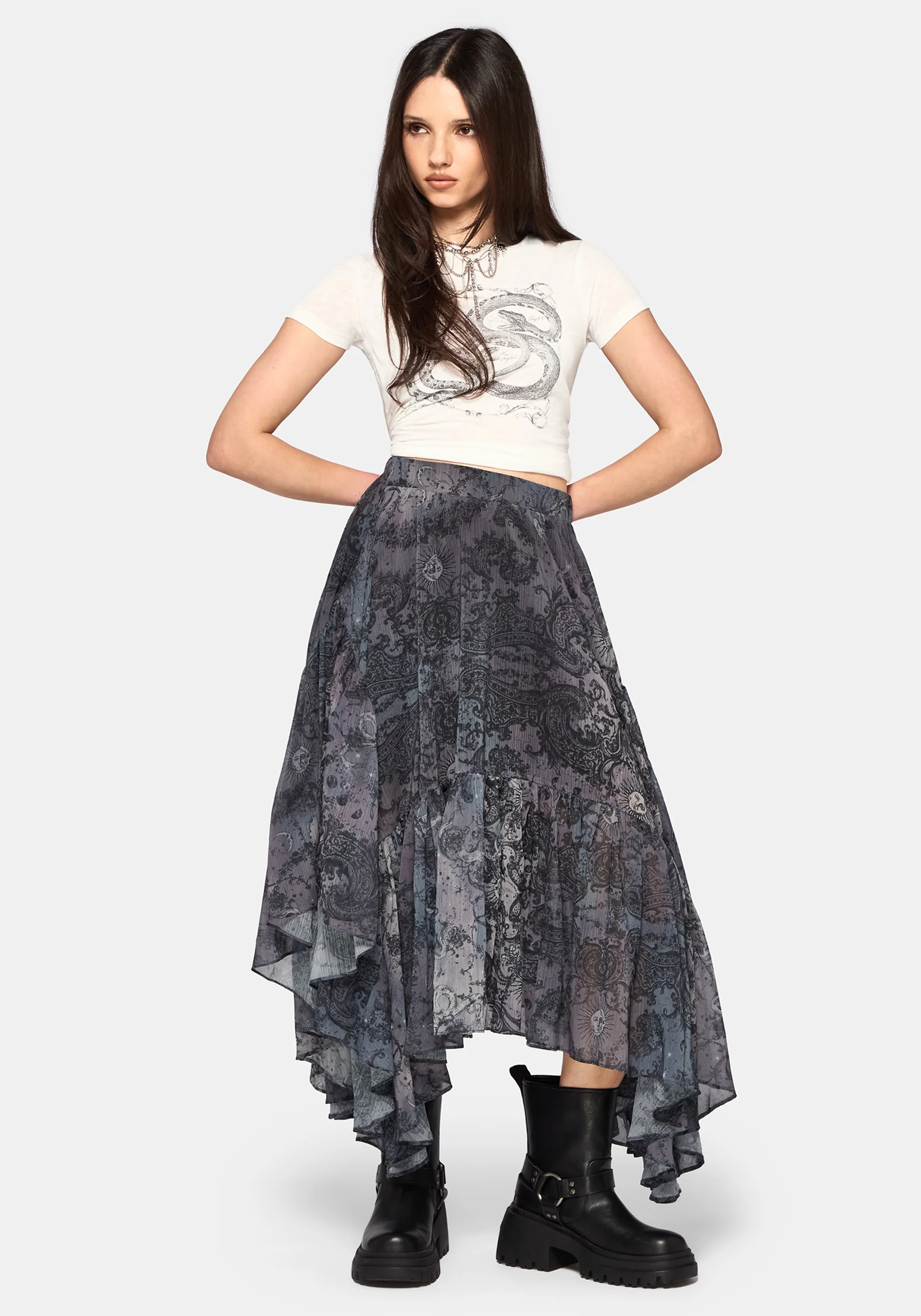 Gaia Celestial Print Chiffon Hanky Hem Skirt - Image 6