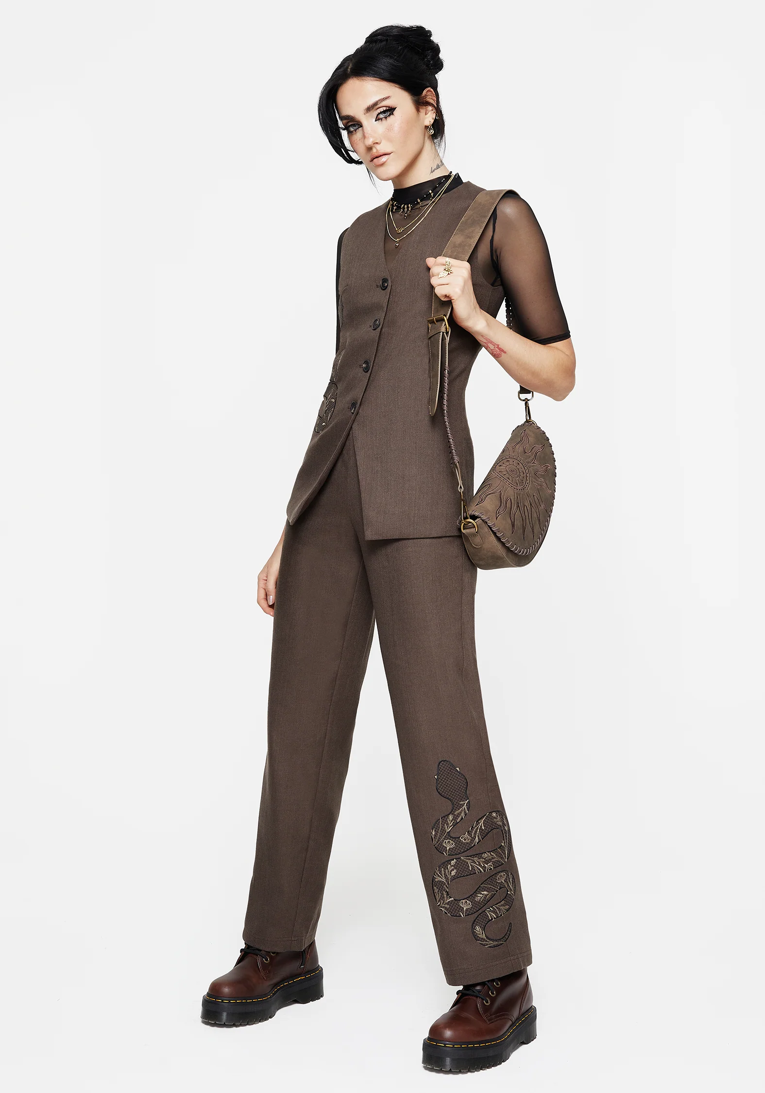 Gaia Linen Blend Snake Embroidered Longline Waistcoat - Image 5