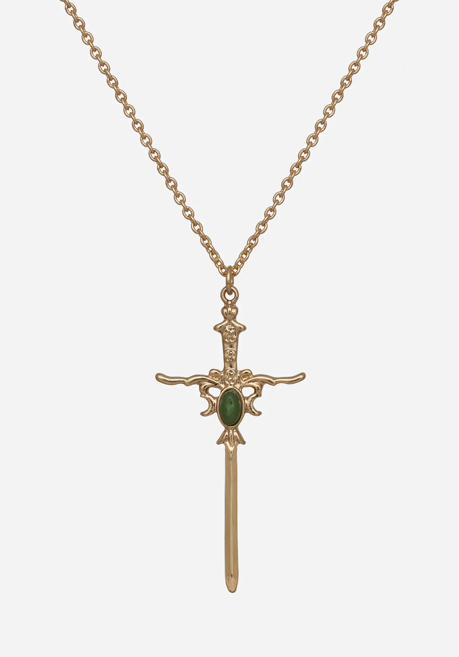 Galatine Green Stone Sword Necklace - Gold - Image 2