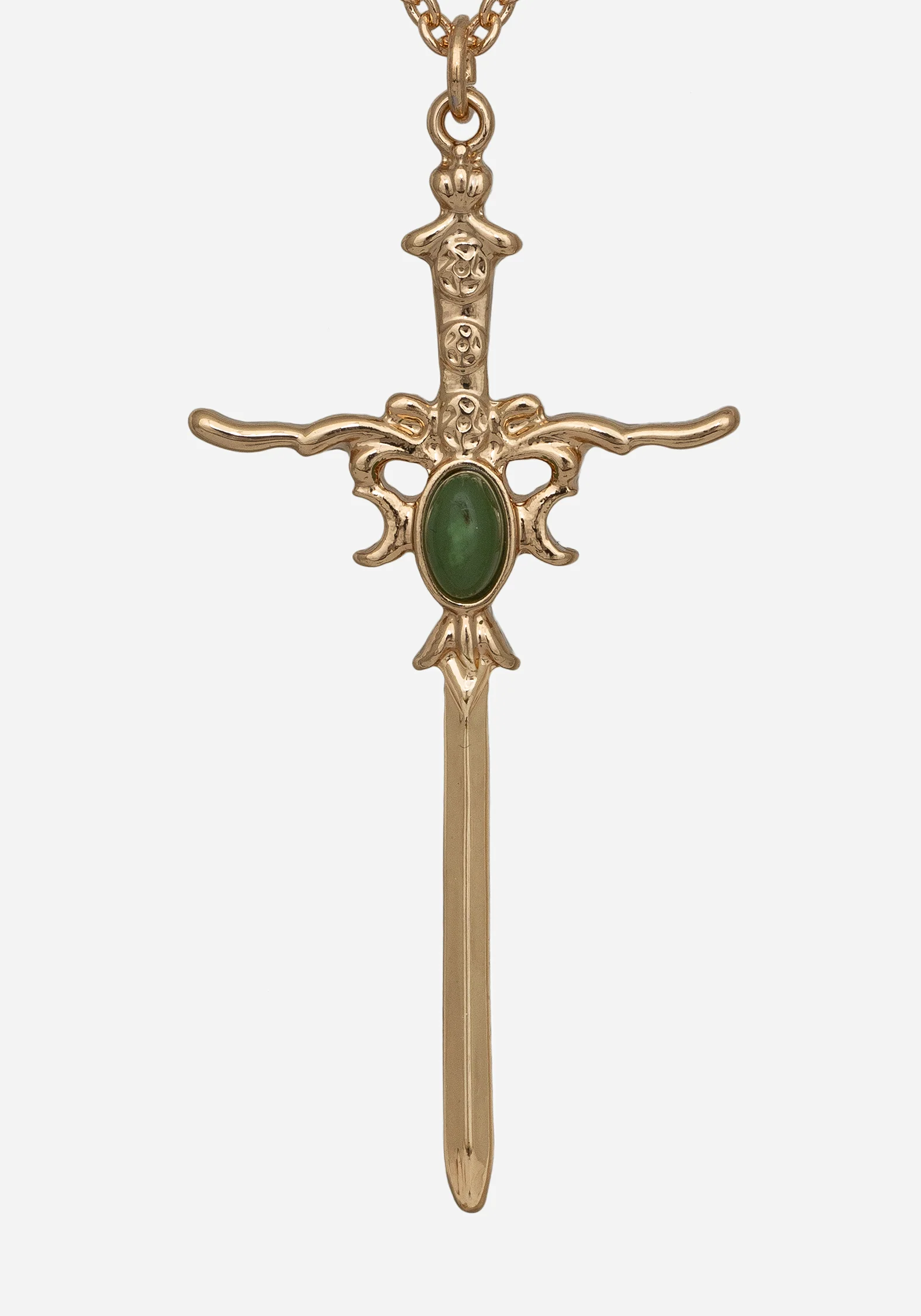 Galatine Green Stone Sword Necklace - Gold - Image 3