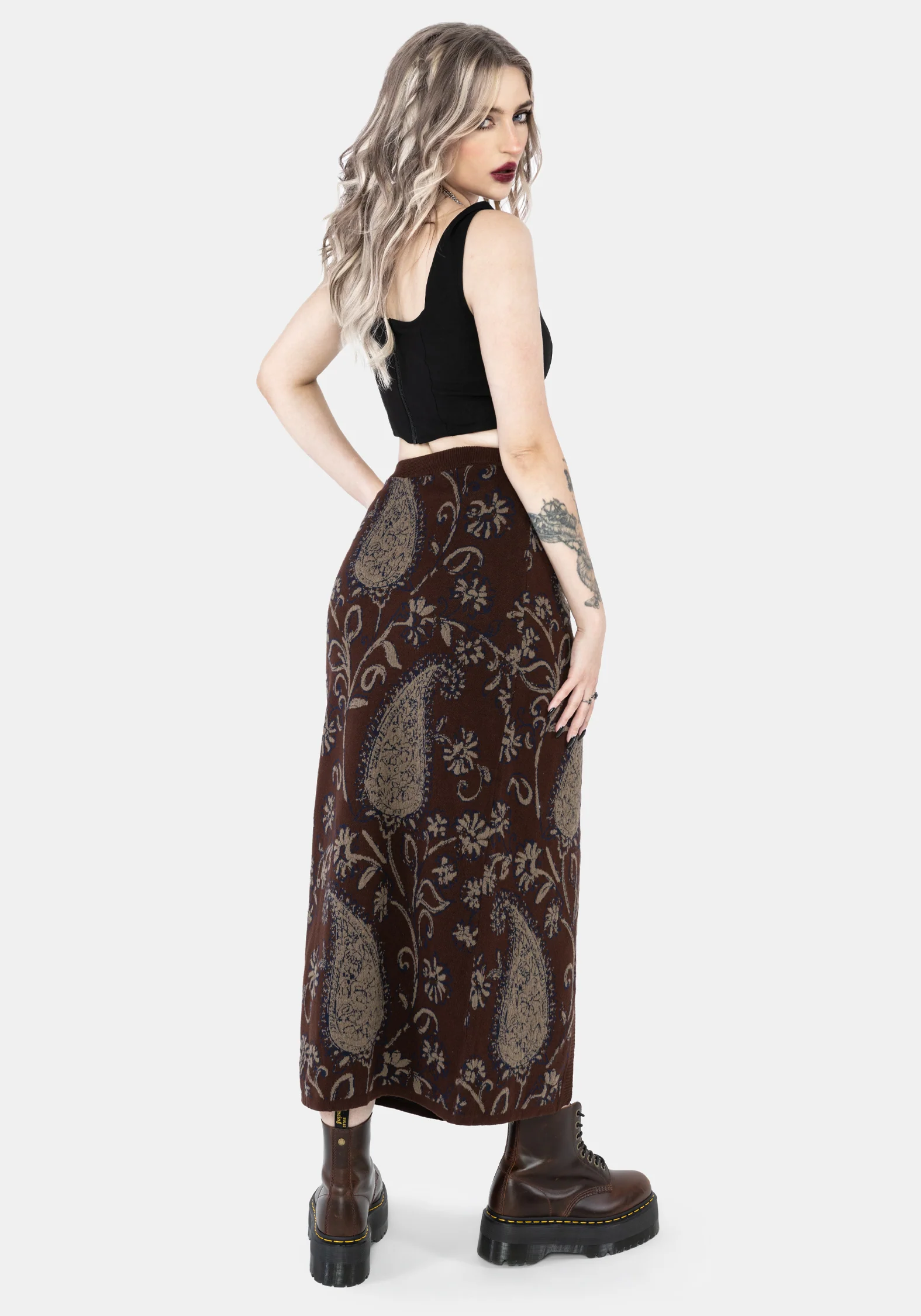 Gillian Cotton Paisley Knit Midi Wrap Skirt - Image 3
