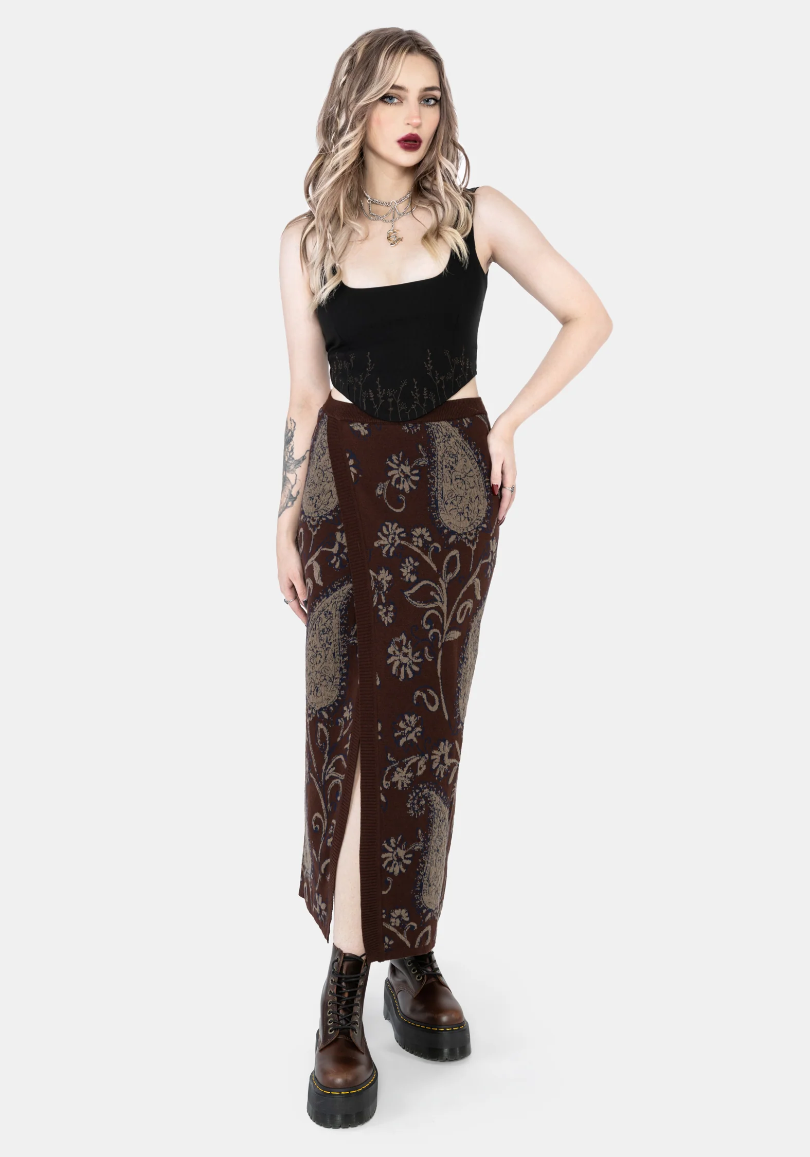 Gillian Cotton Paisley Knit Midi Wrap Skirt - Image 4