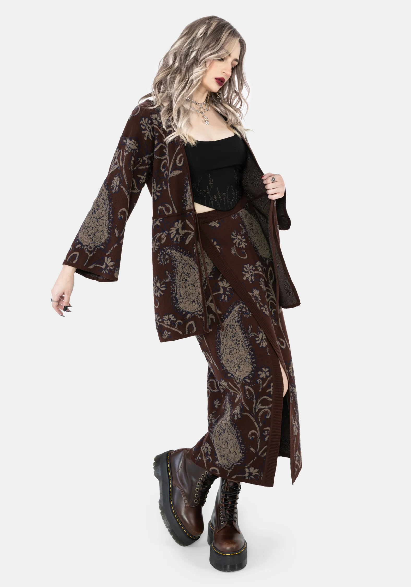 Gillian Cotton Paisley Knit Midi Wrap Skirt - Image 8