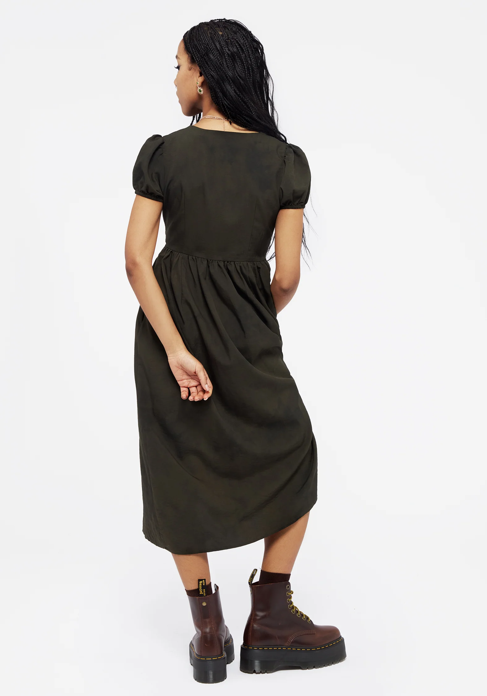 Gladys Button Up Midi Dress - Green - Image 3