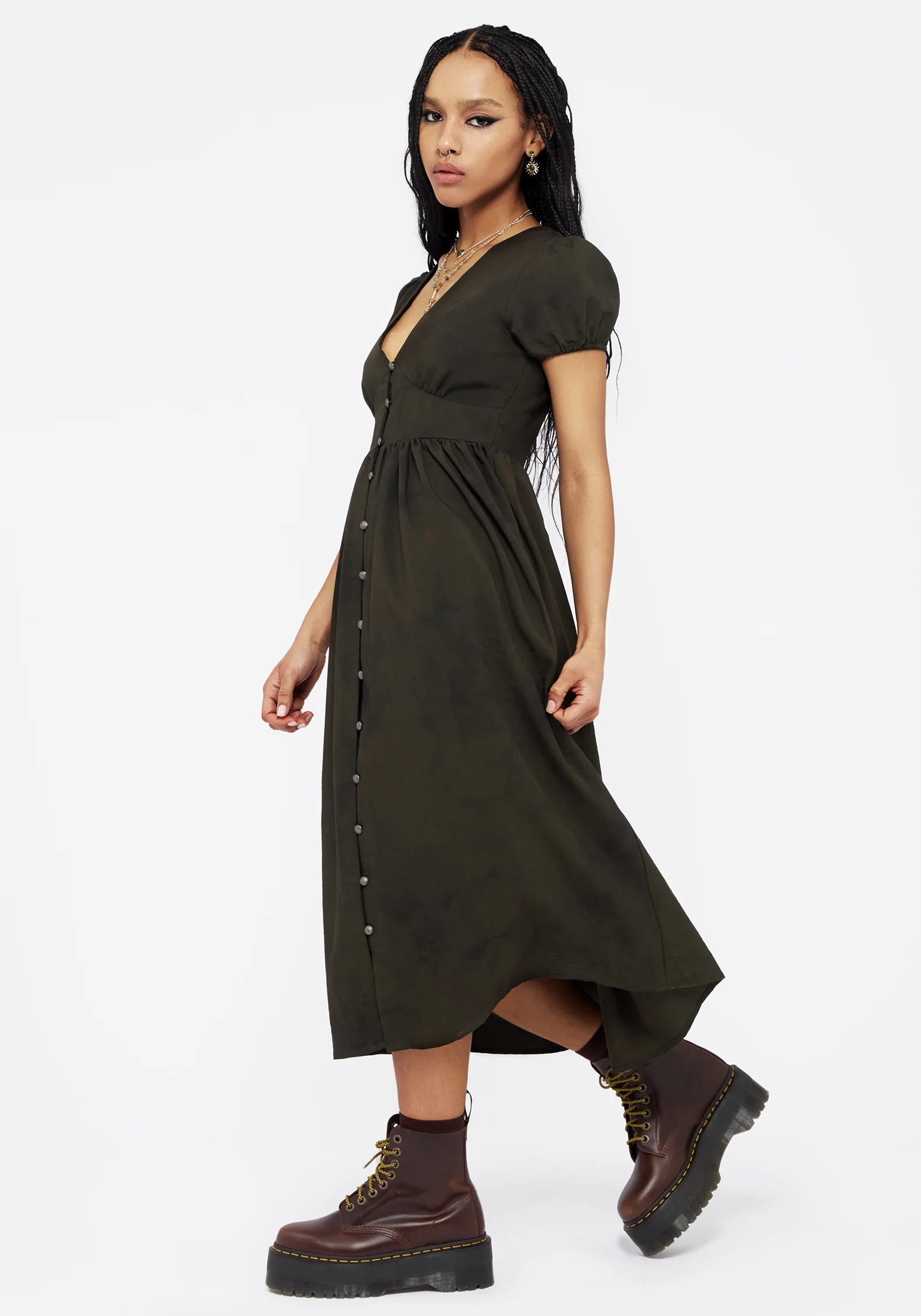 Gladys Button Up Midi Dress - Green - Image 4