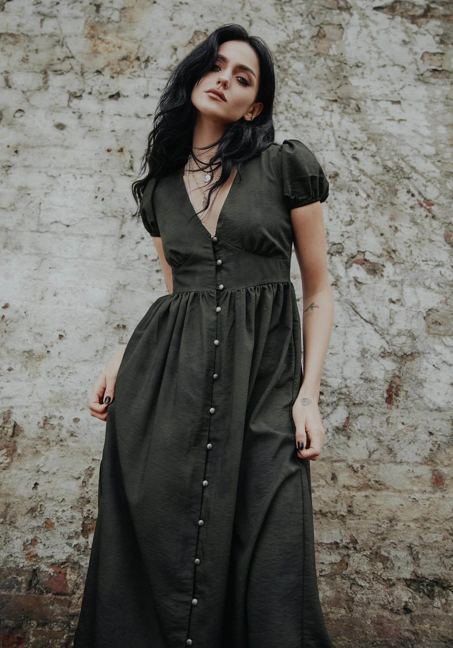 Gladys Button Up Midi Dress - Green - Image 6