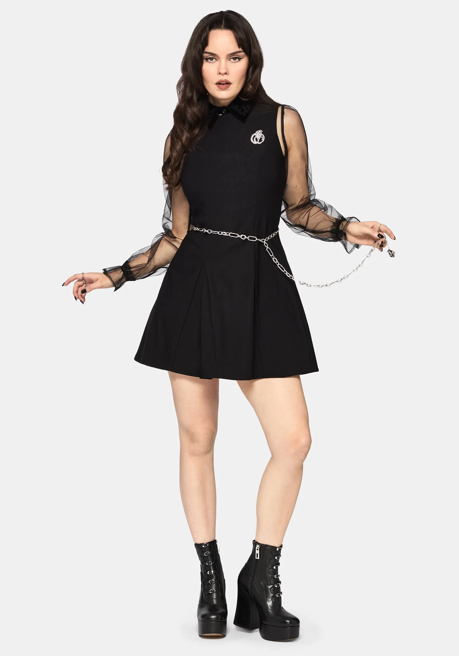 Glasmere Godet Snake Brooch Mini Dress - Image 5