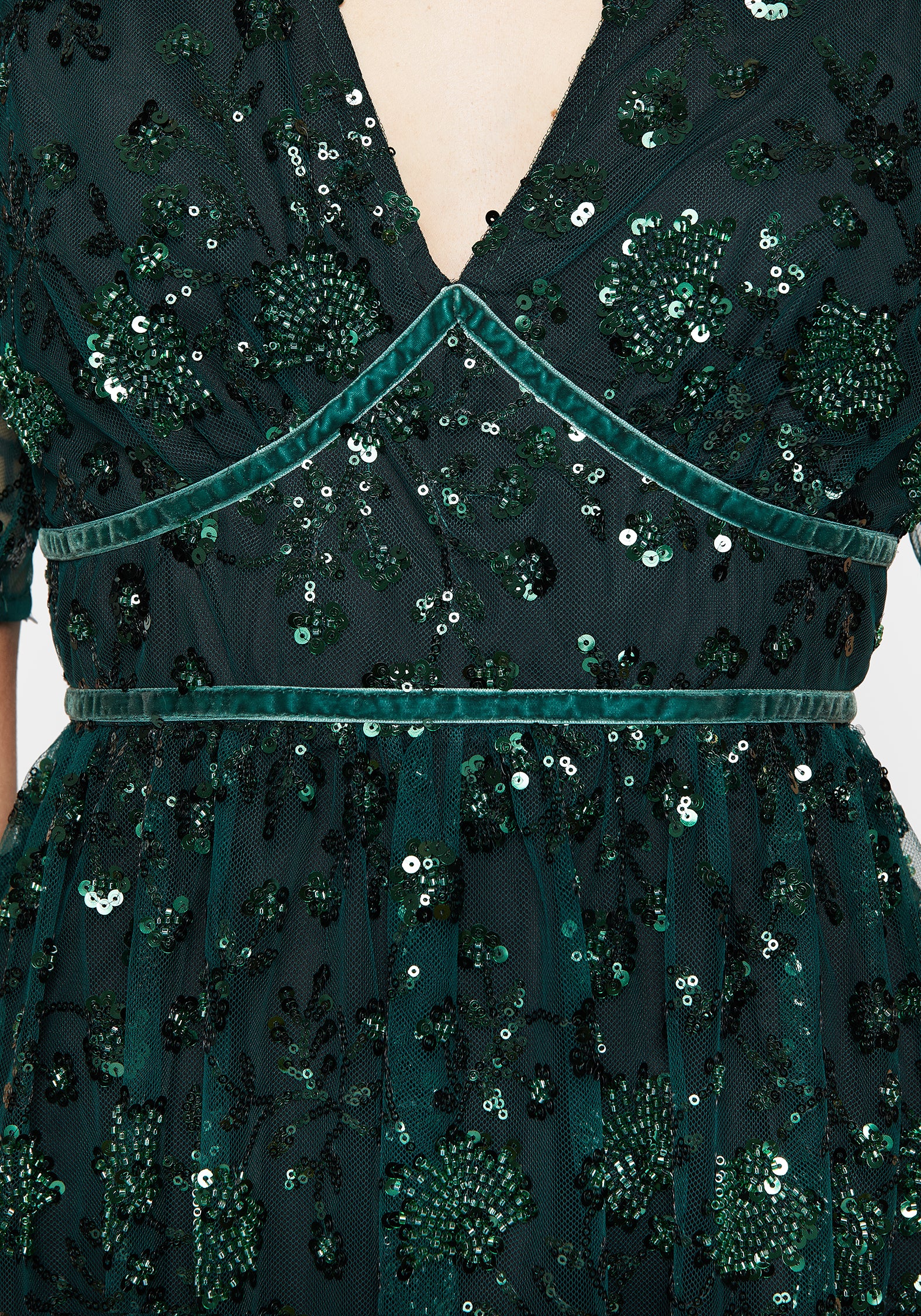 Glimmer Embroidered Sequin Lace Angel Sleeve Midaxi Dress - Image 7