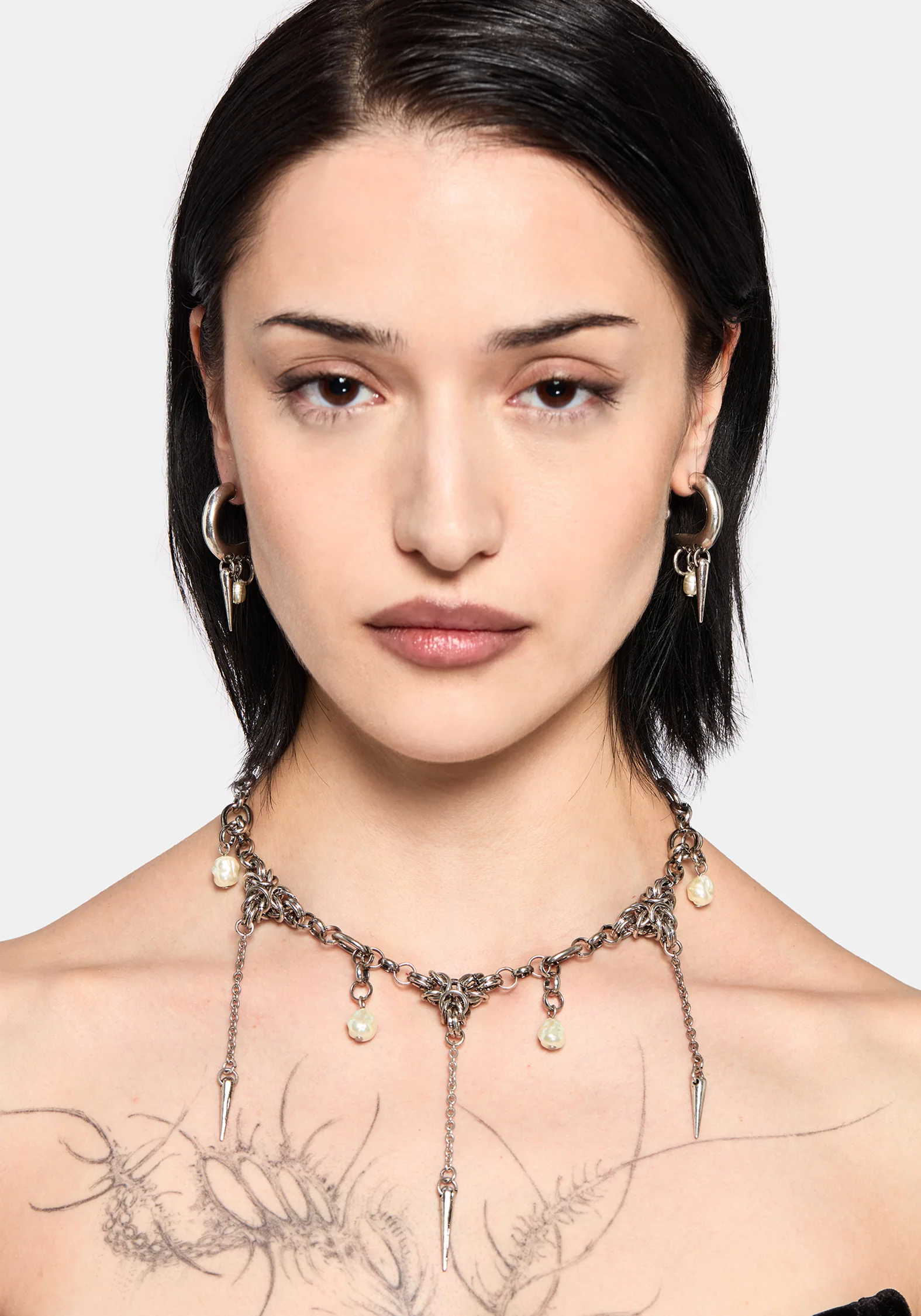 Gloryx Spike Faux Pearl Hoops - Image 4
