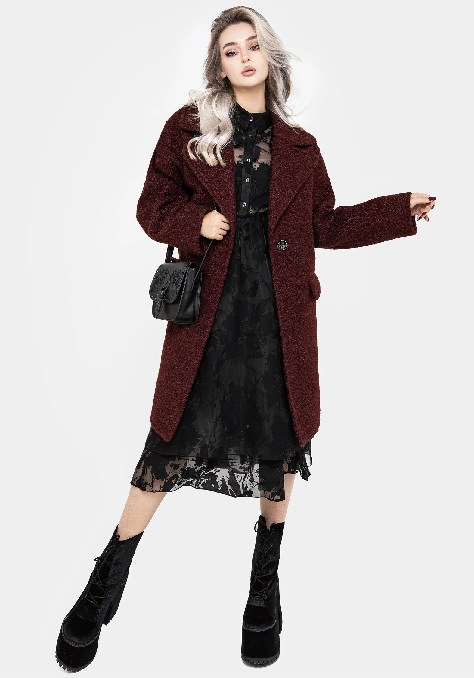 Gorgon Bouclé Oversized Coat - Red - Image 4