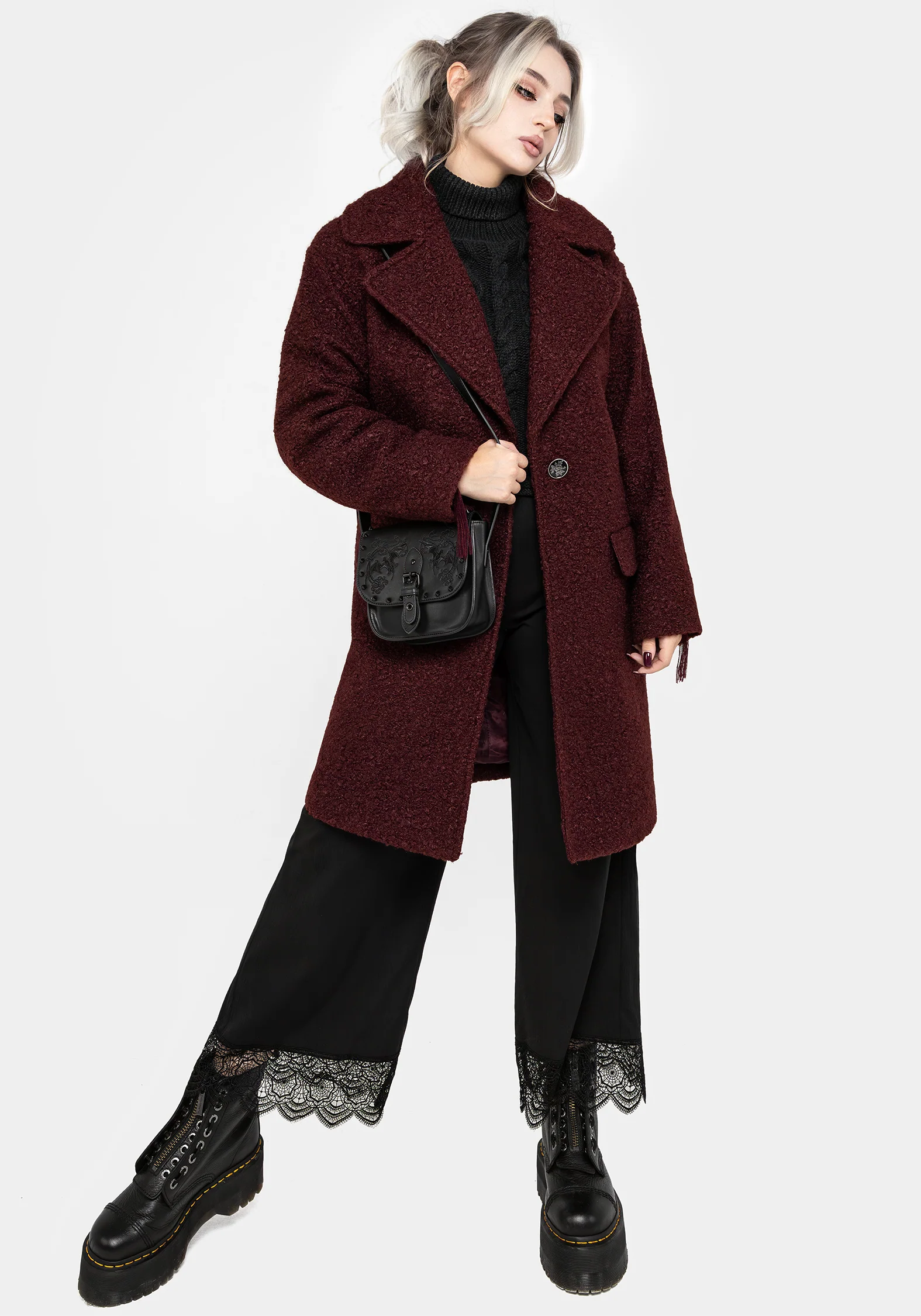 Gorgon Bouclé Oversized Coat - Red - Image 8
