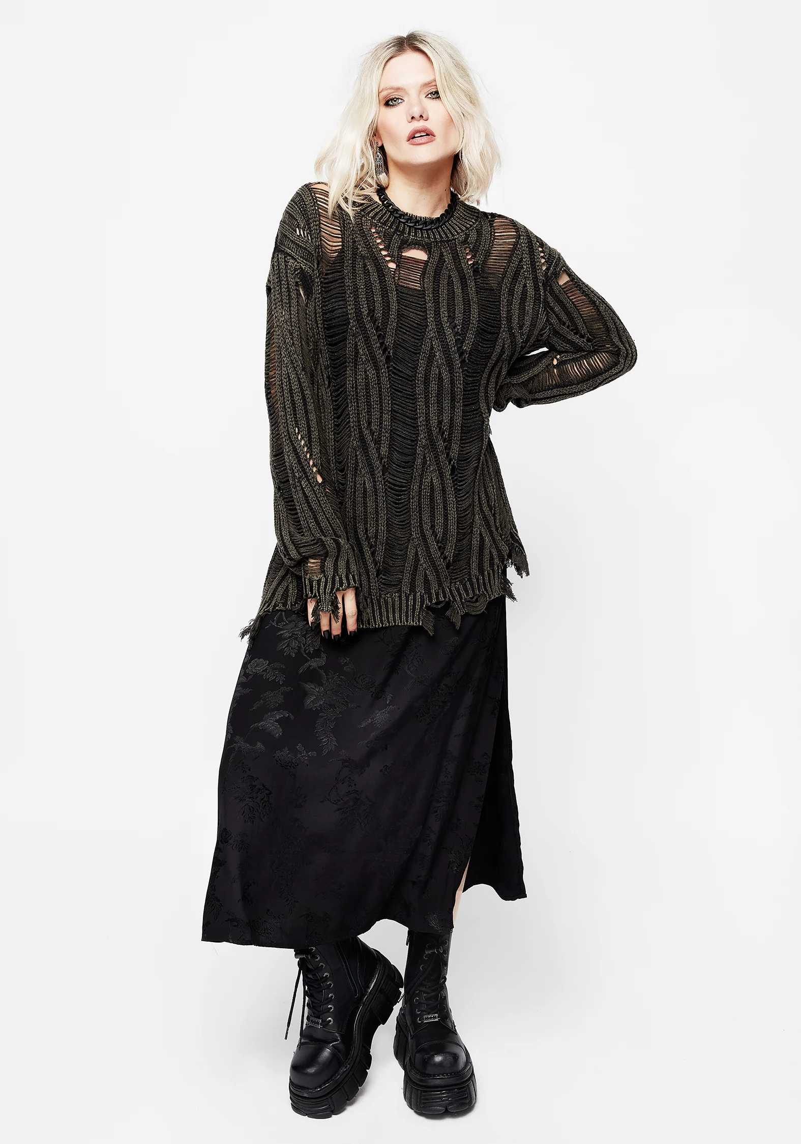 Granite Ladder Stitch Distressed Cable Knit Jumper - Image 4