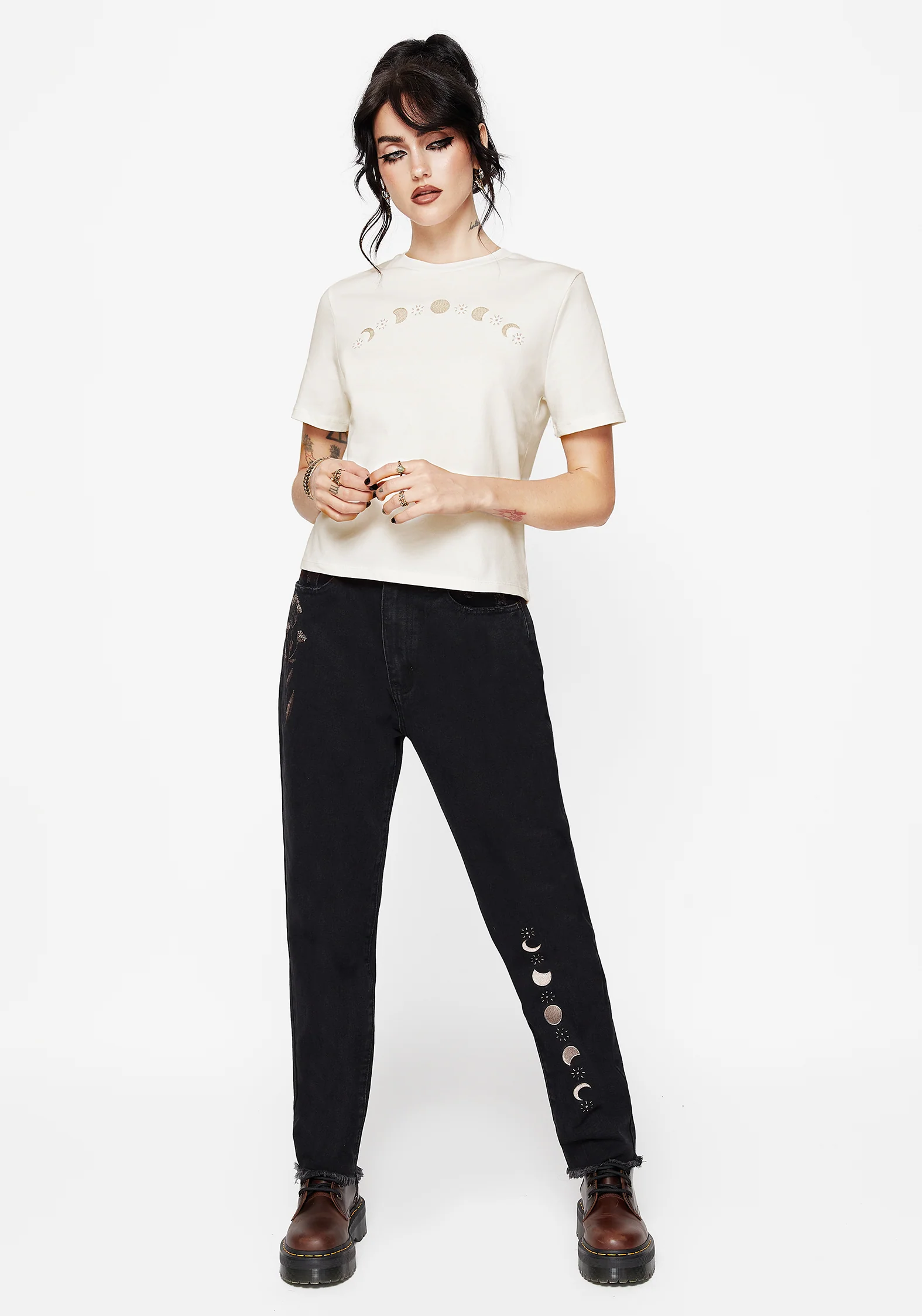 Griffinfly Cotton Embroidered Jersey Cropped T-Shirt - Image 2