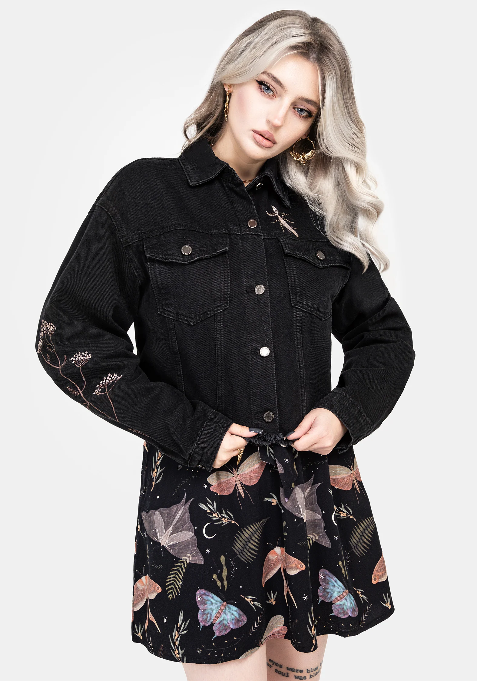 Griffinfly Embroidered Distressed Denim Jacket - Image 2