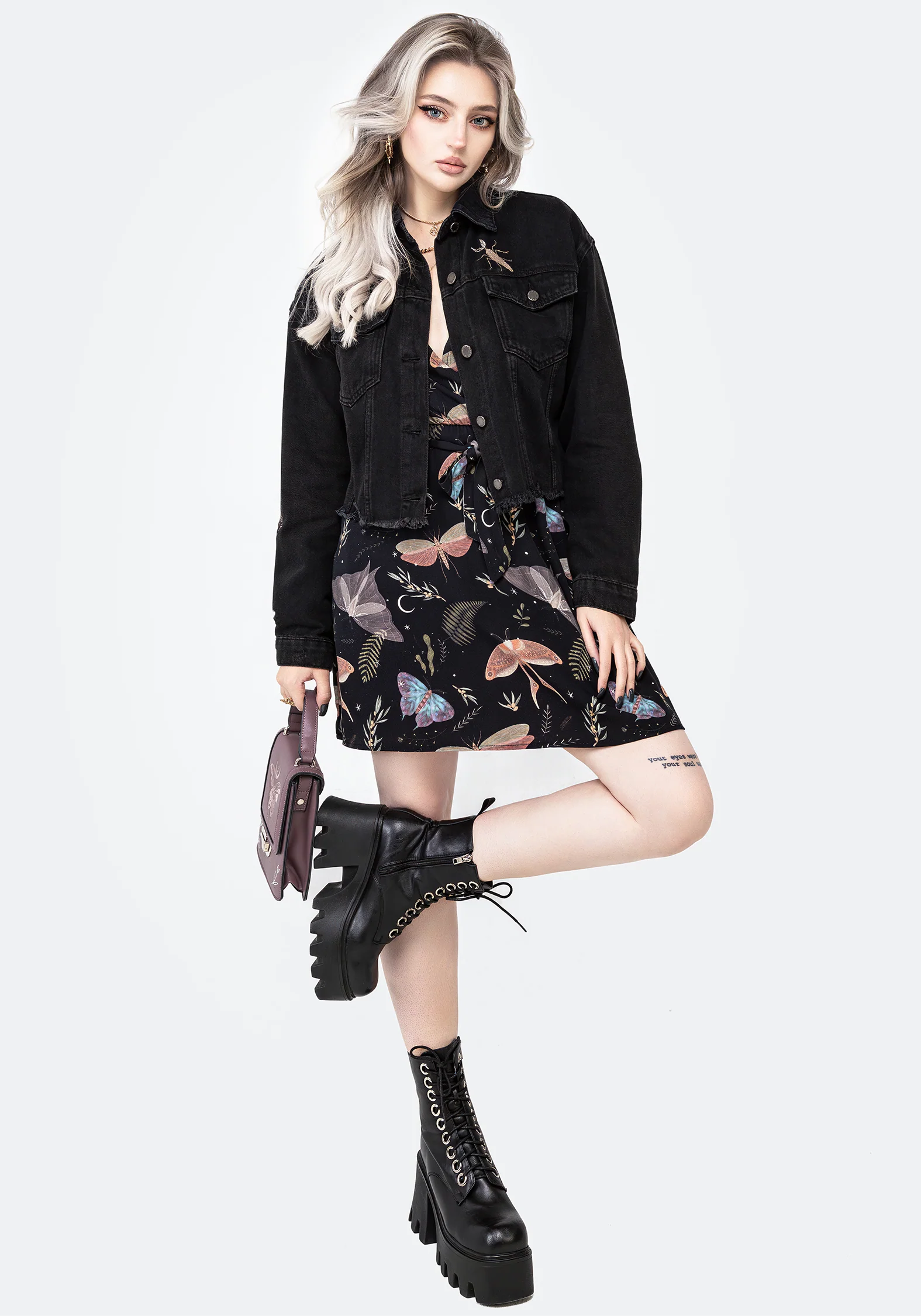 Griffinfly Embroidered Distressed Denim Jacket - Image 5