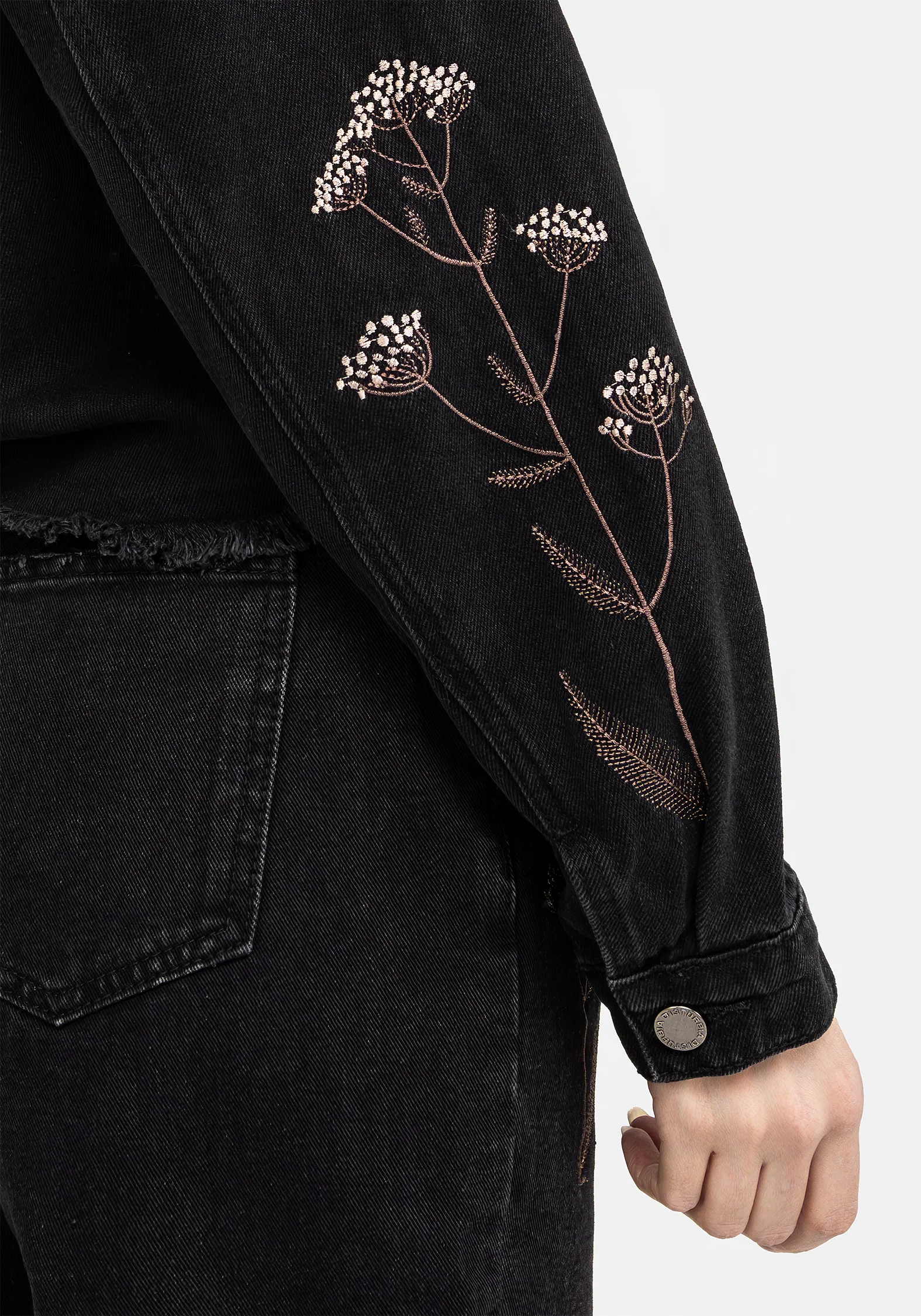 Griffinfly Embroidered Distressed Denim Jacket - Image 6
