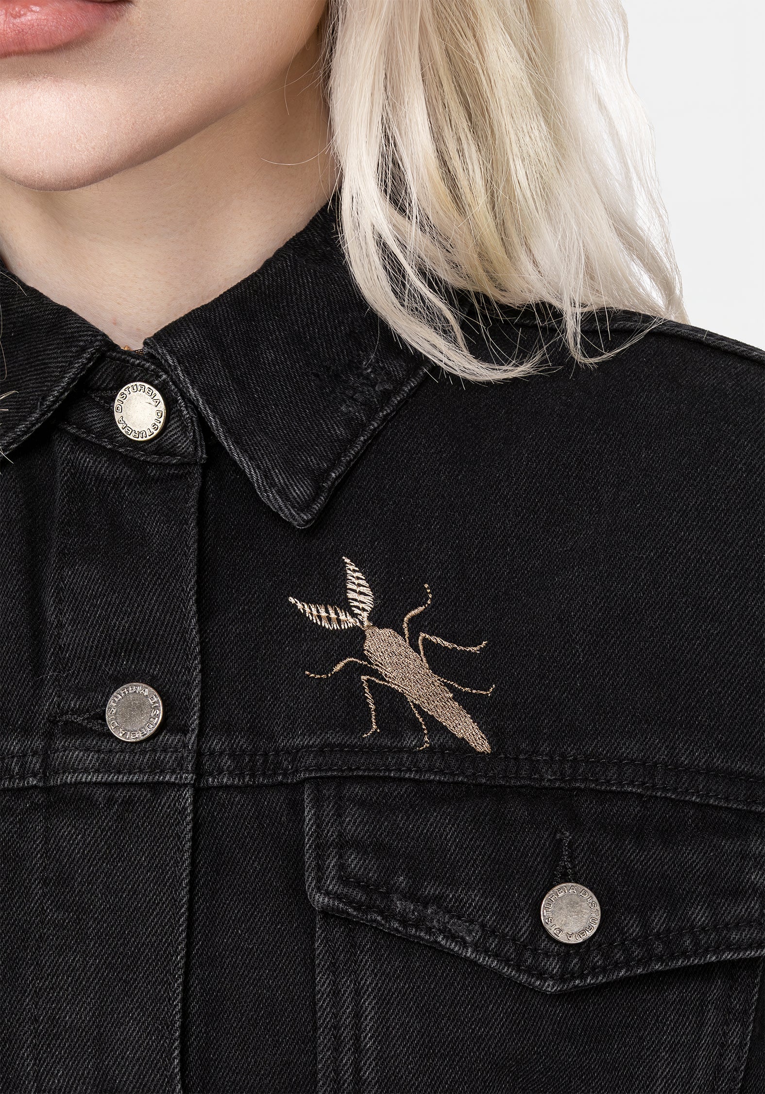 Griffinfly Embroidered Distressed Denim Jacket - Image 8