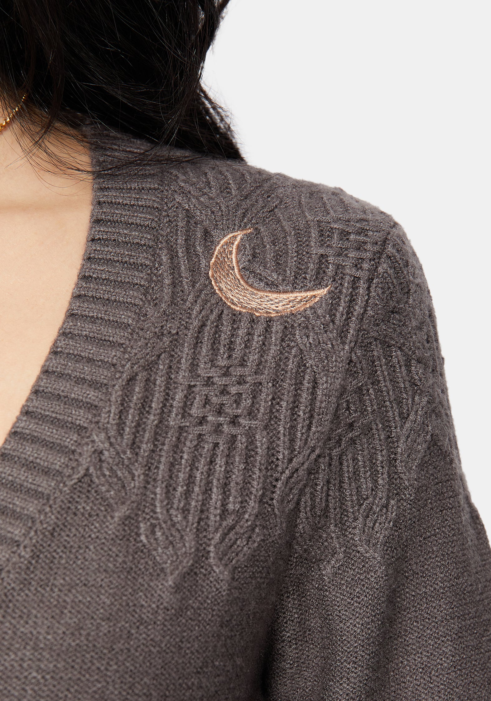 Griffinfly Embroidered Knit Cardigan - Grey - Image 6