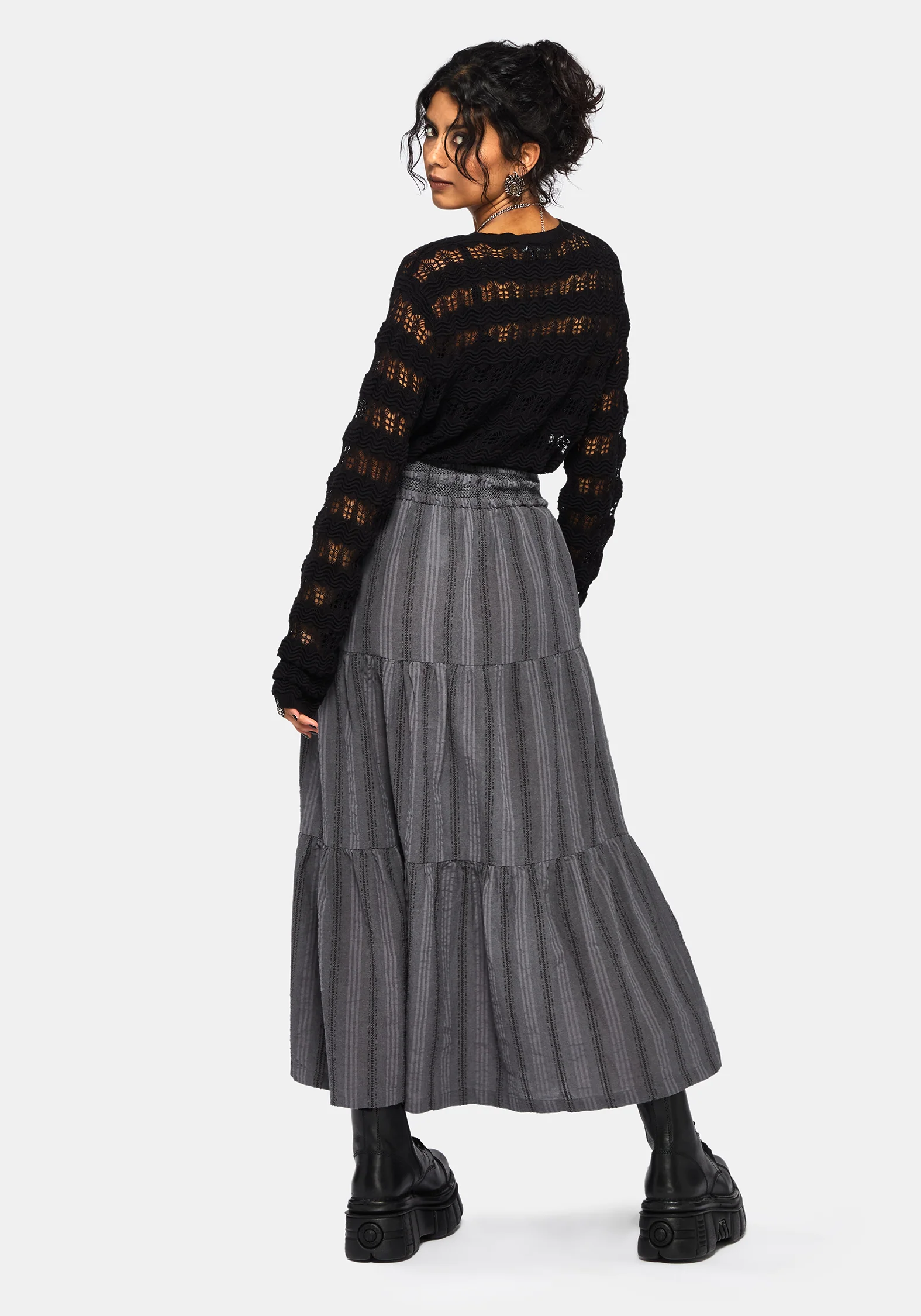 Grove Cotton Stripe Tiered Midaxi Skirt - Image 3